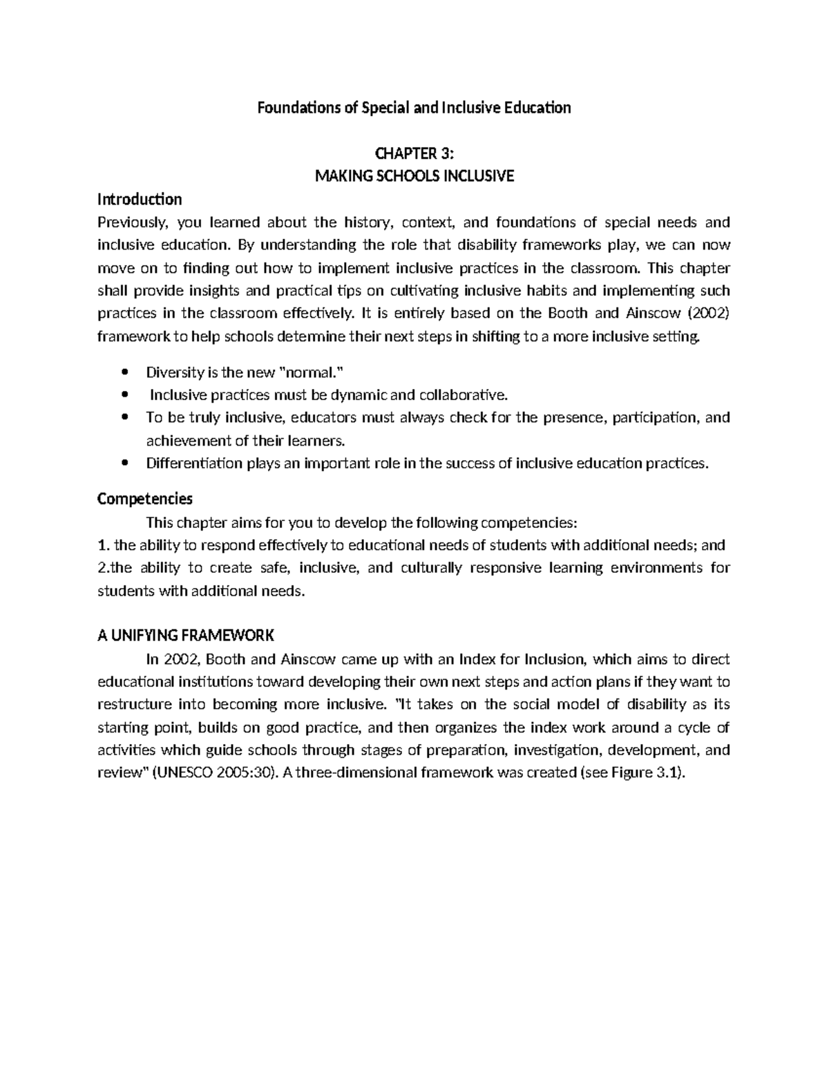 Fosaie Chapter 3: Implementing Inclusive Practices in Education - Studocu
