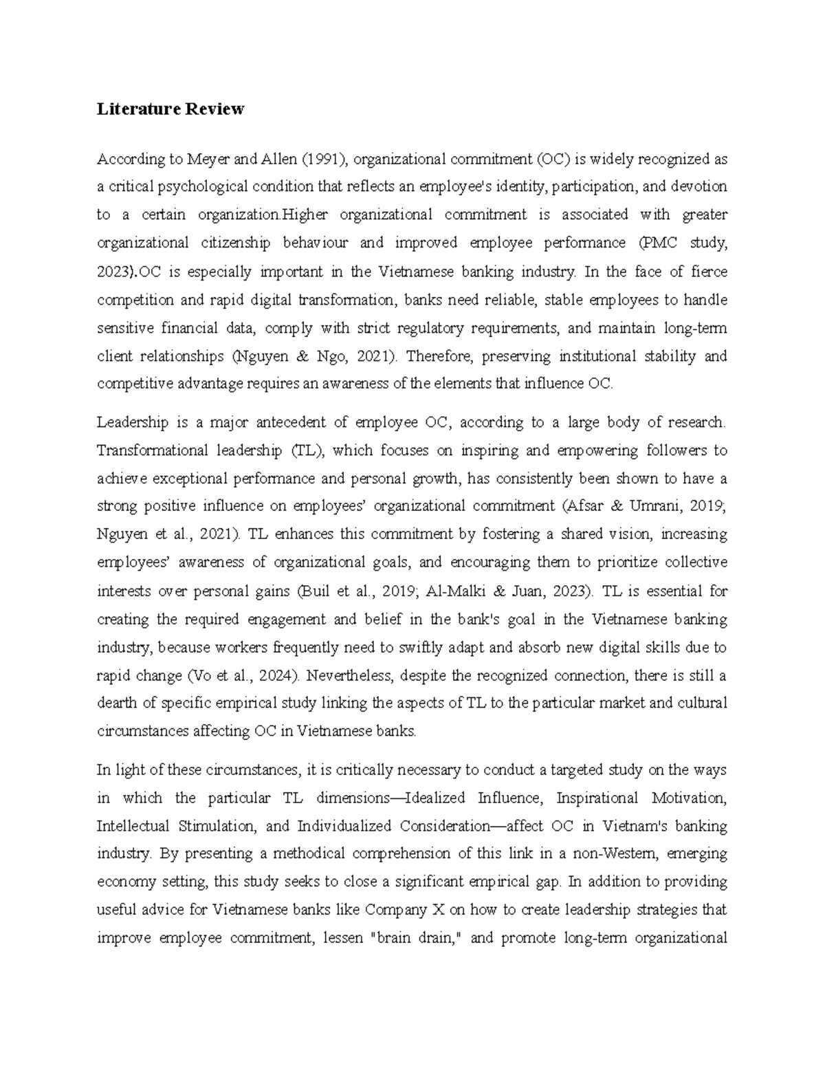 Literature Review on Transformational Leadership and Organizational ...
