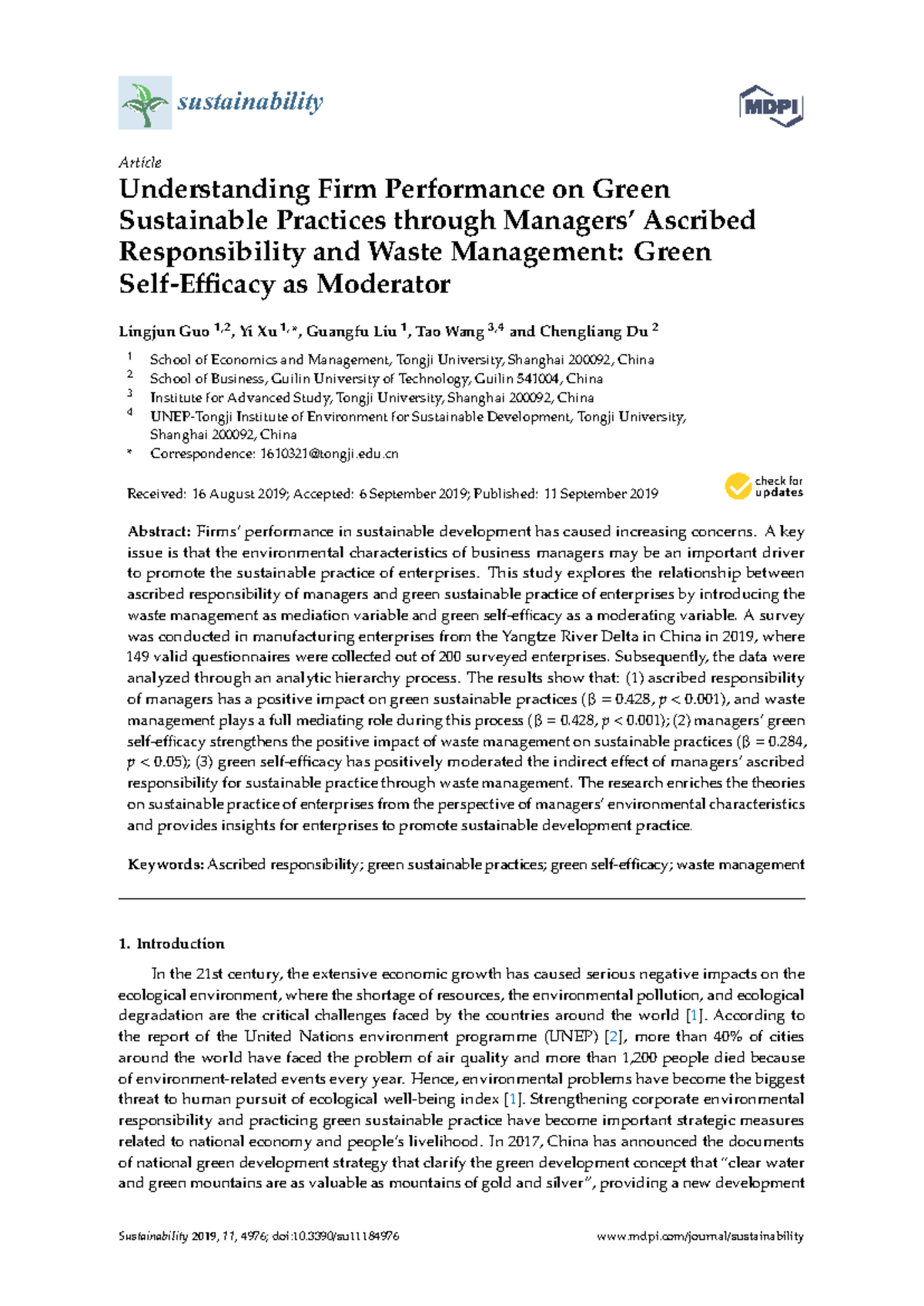 Understanding Firm Performance on Green Practices: The Role of ...