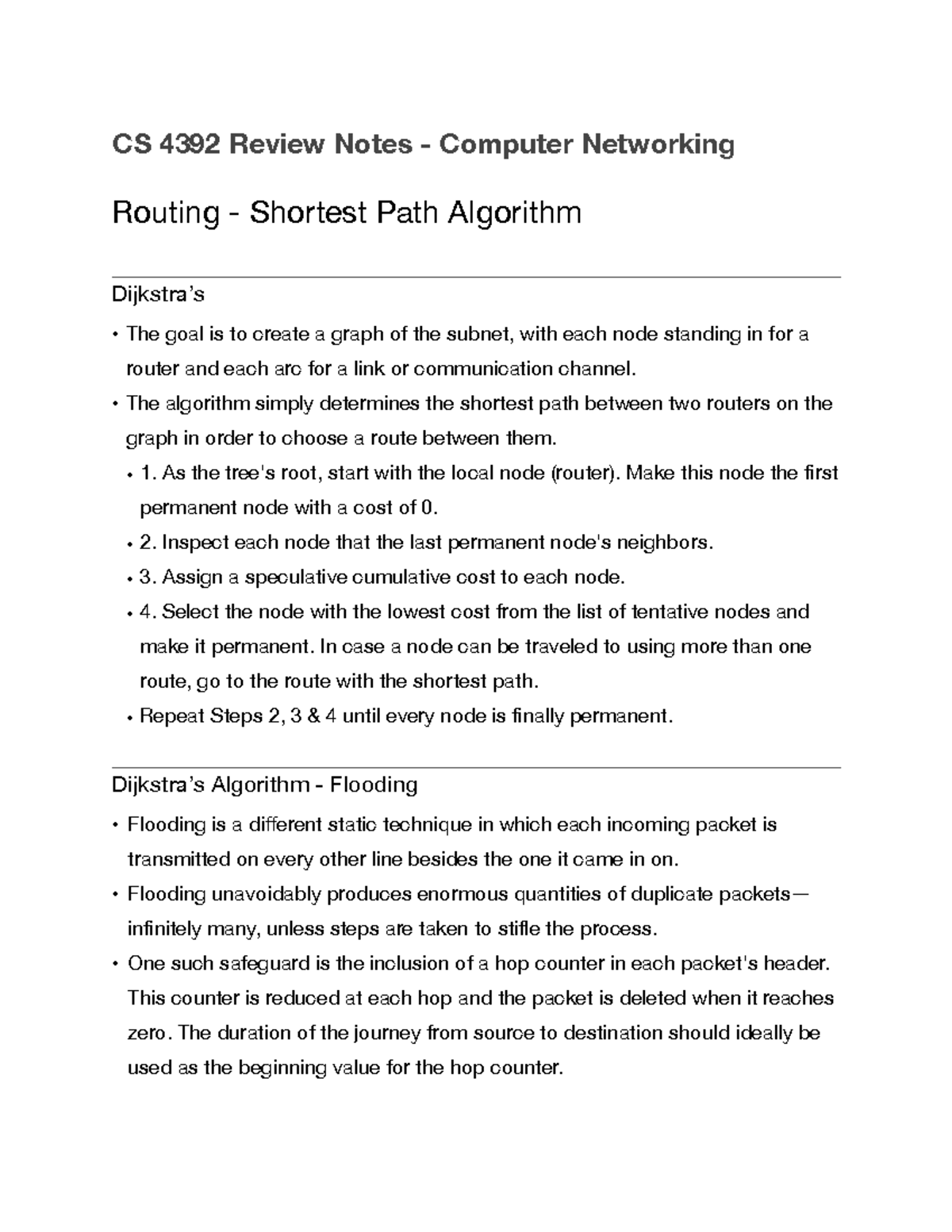 CS 4392 Review Notes - Shortest Path Routing Algorithms - Studocu