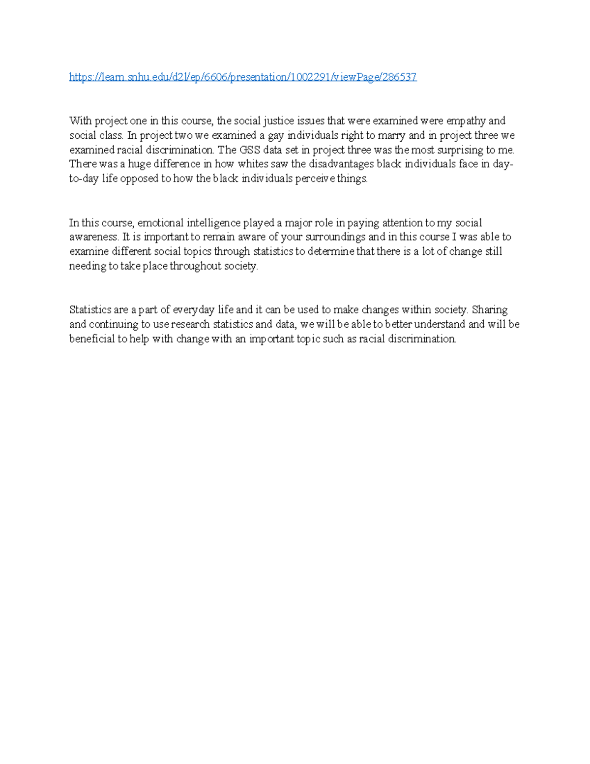 Psy260 8-3 Eportfolio: Insights on Social Justice Issues and Statistics ...