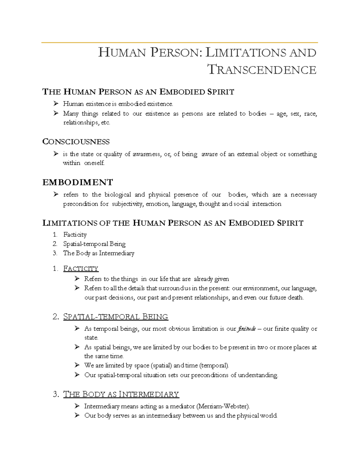 Human Person Limitations Transcendence Embodied Spirit Analysis