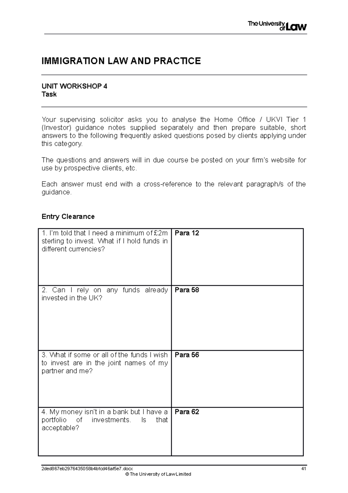 Immigration Unit 4Task - IMMIGRATION LAW AND PRACTICE UNIT WORKSHOP 4 ...