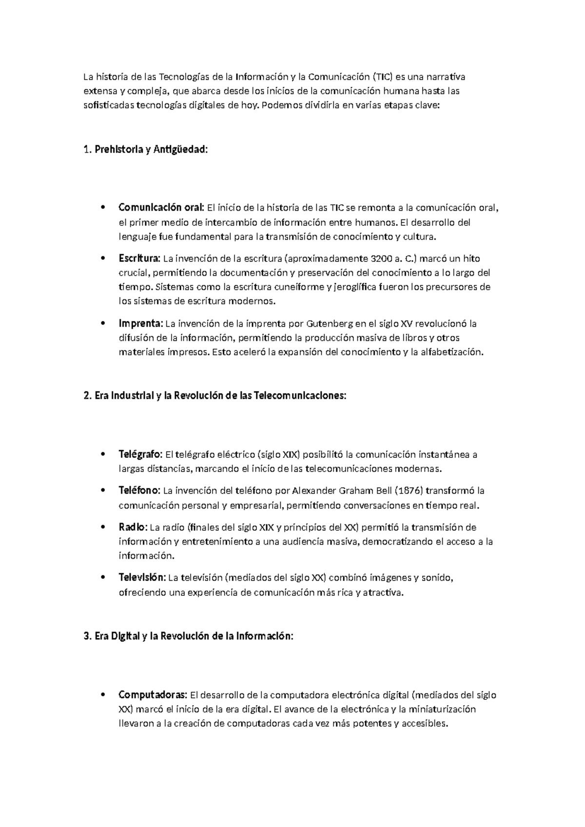 Historia de las TIC: Desde la Prehistoria hasta la Era Digital - Studocu