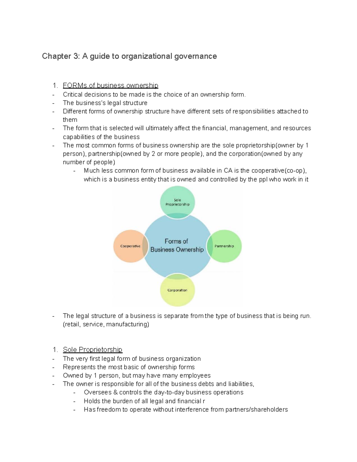 Chapter 3: Organizational Governance & Business Ownership Forms Notes ...