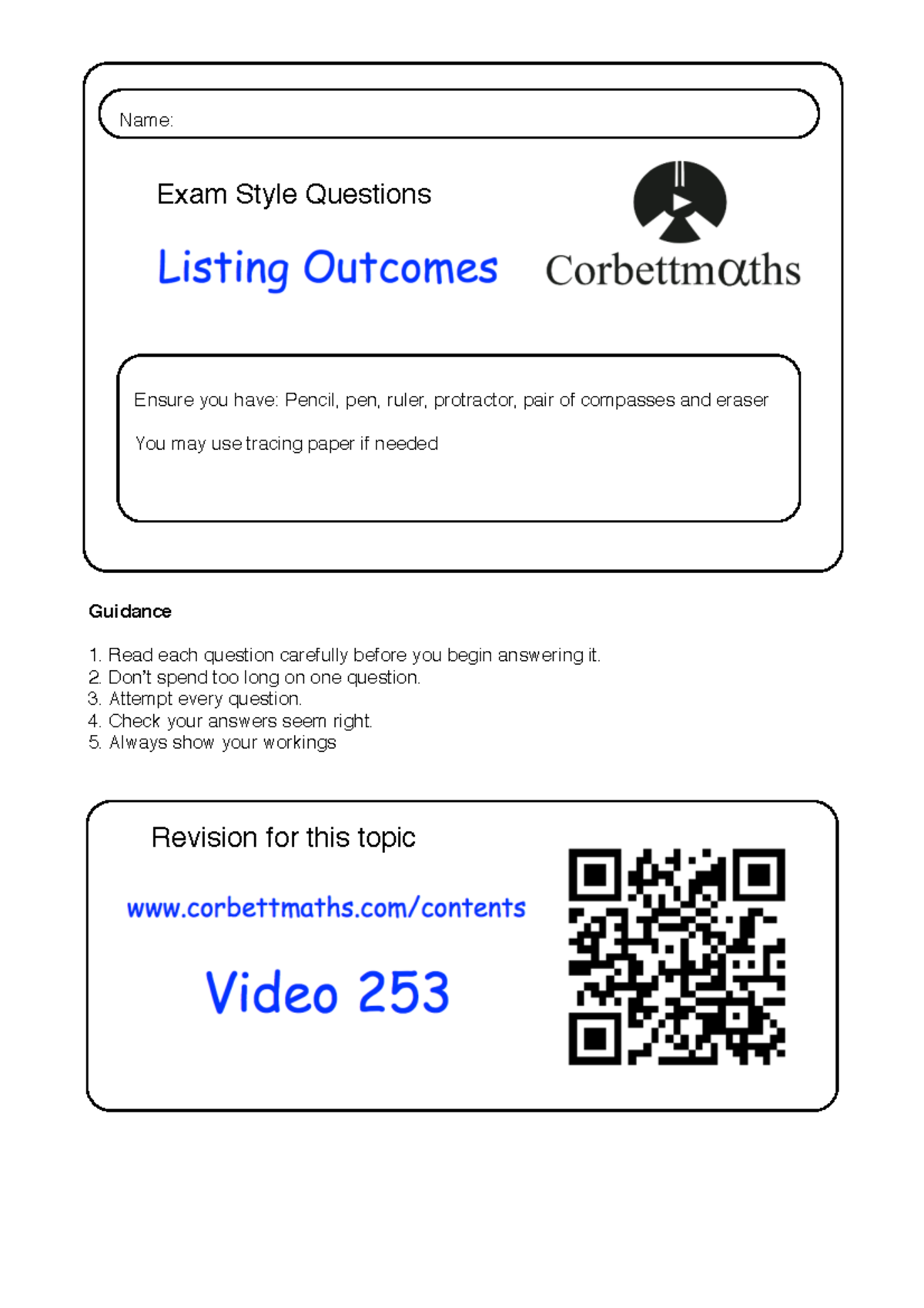 Exam Style Questions for Math: Probability & Combinations - Studocu