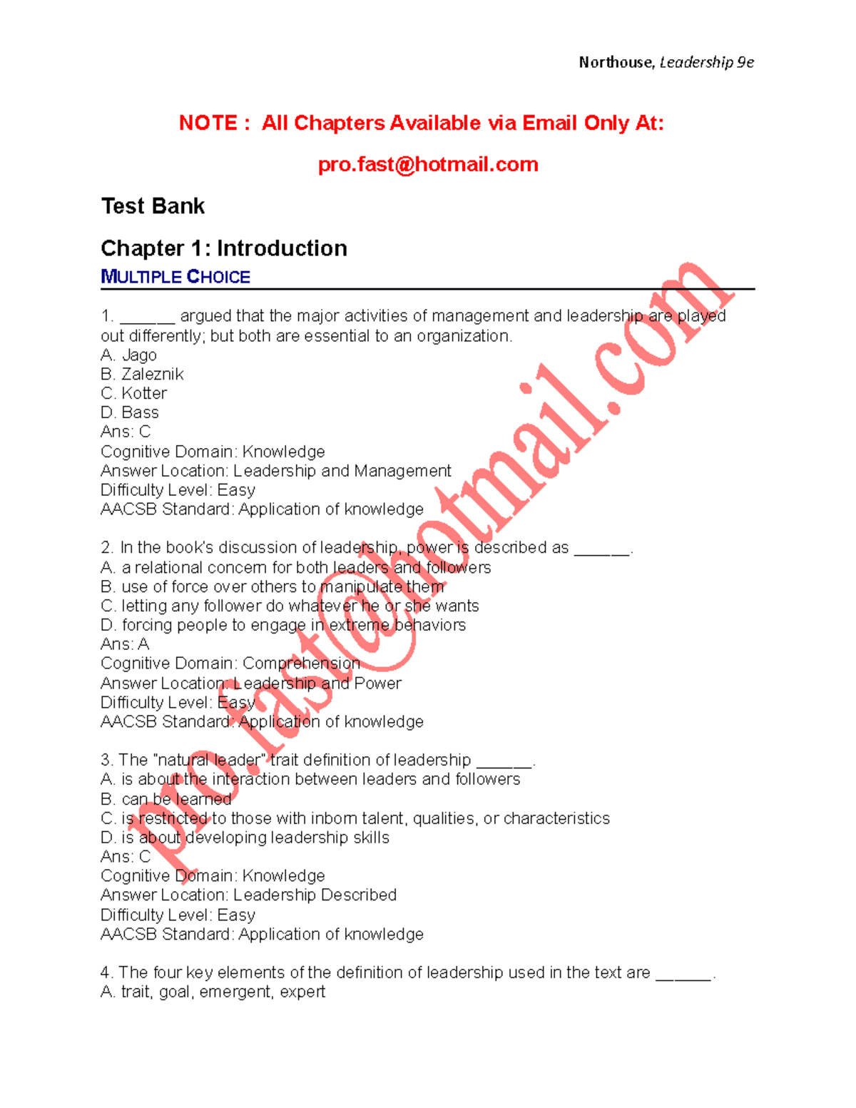 Test Bank for Leadership Theory and Practice (9th Edition) - Chapter 1 ...