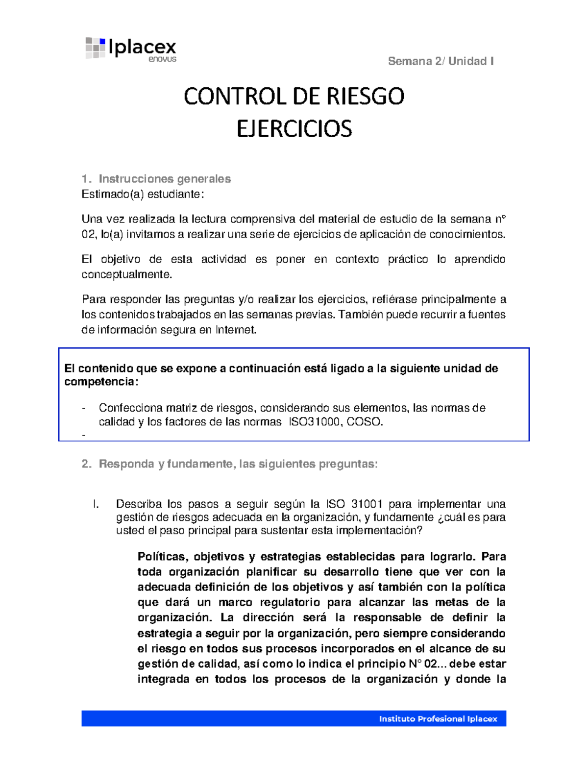 Semana 02: Ejercicios de Control de Riesgo y Matriz de Riesgos - Studocu