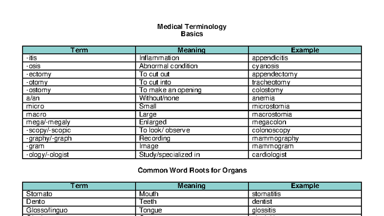 Medical Terminology Overview - Key Terms and Definitions - Studocu