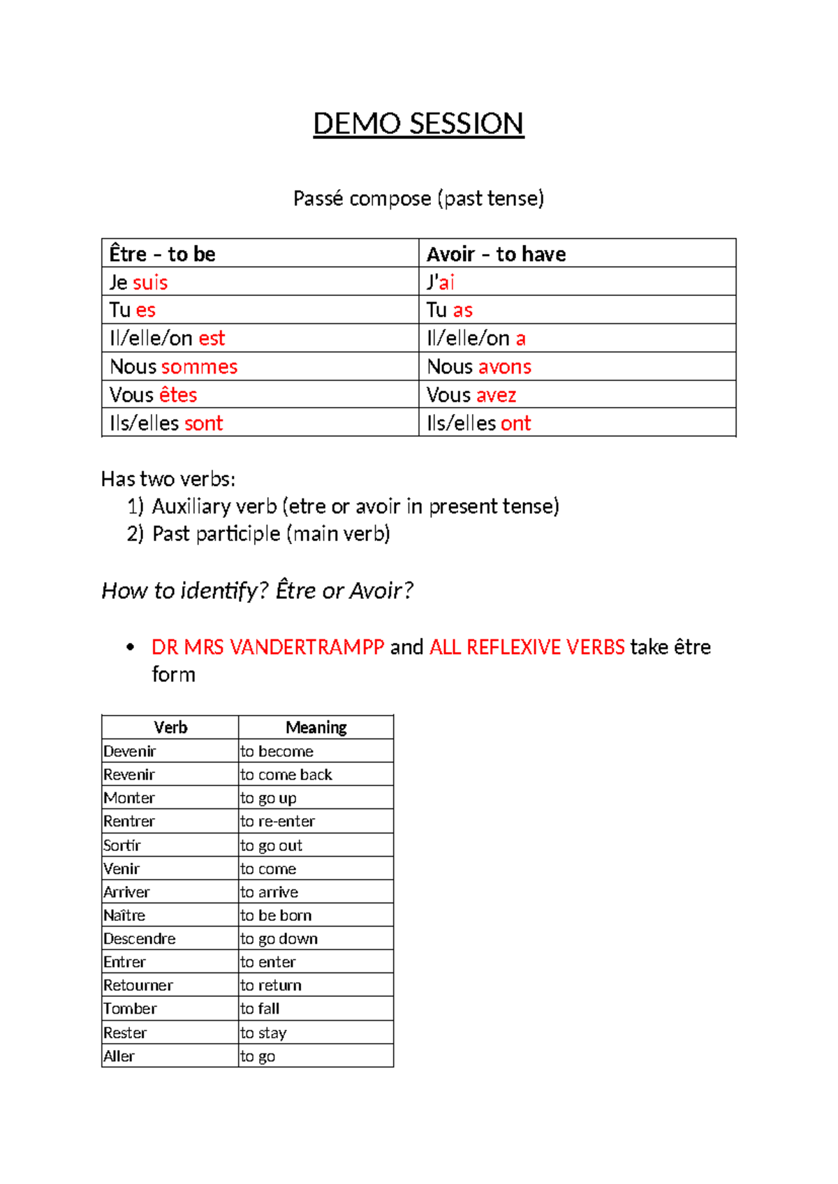 Demo Session: Passé Composé in French (FR 101) - Studocu