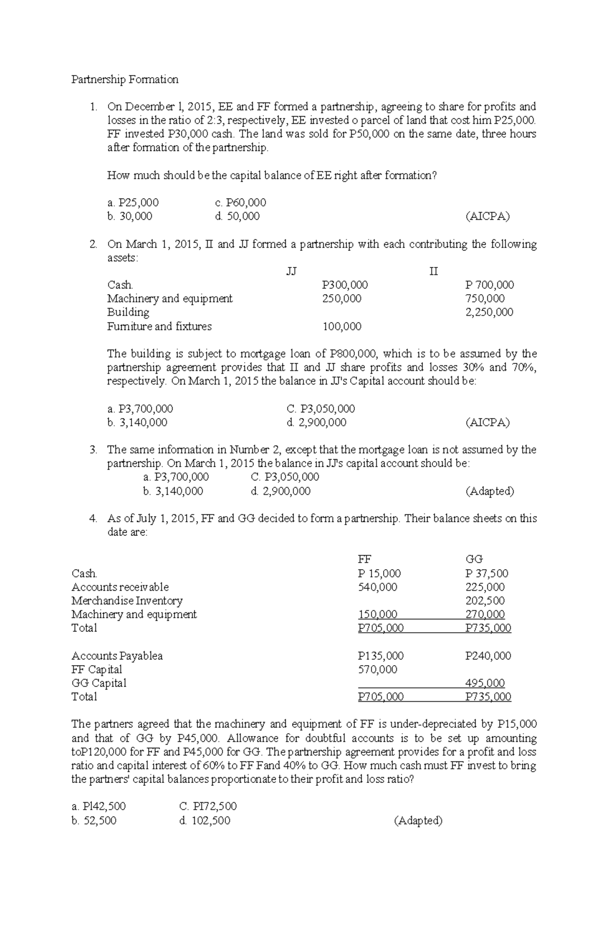 Partnership Formation and Value Adjustments - Financial Analysis - Studocu