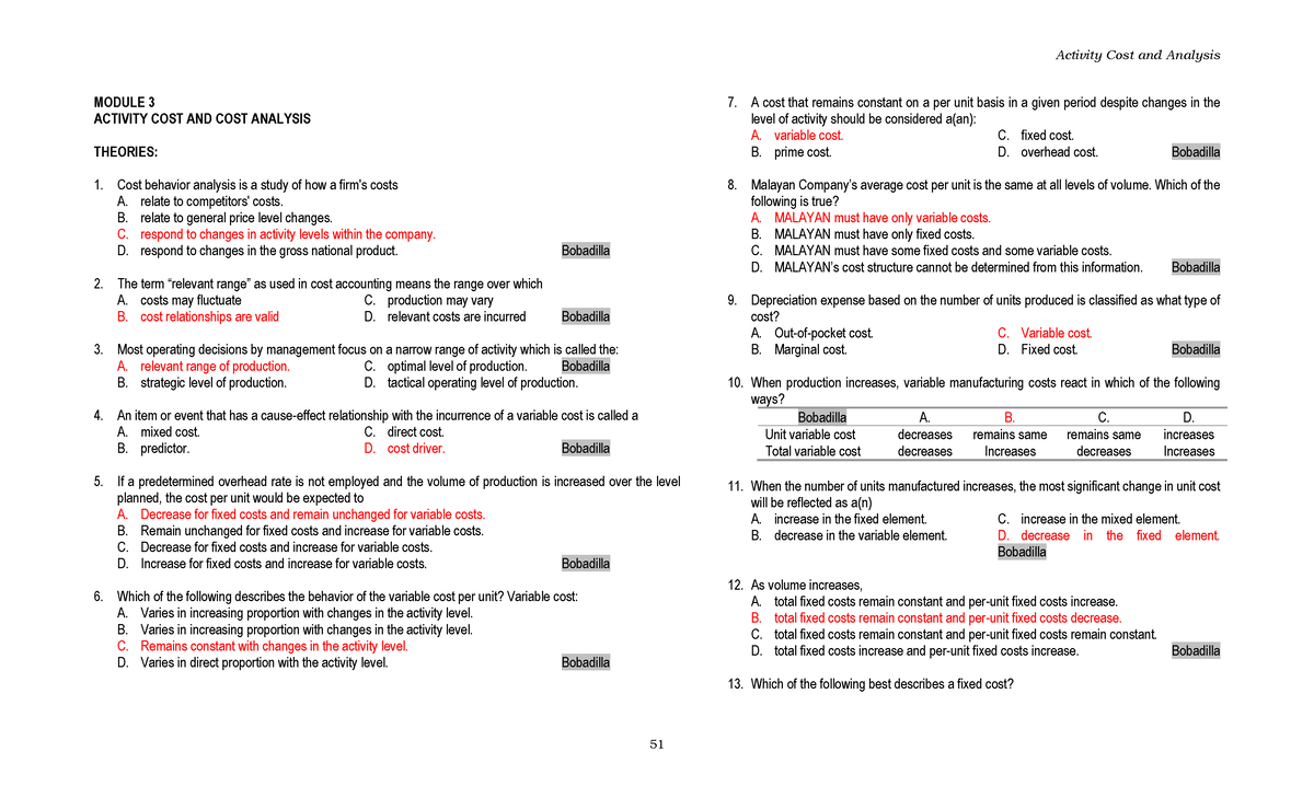 PDF COST AND COST Analysis - Activity Cost and Analysis MODULE 3 ...