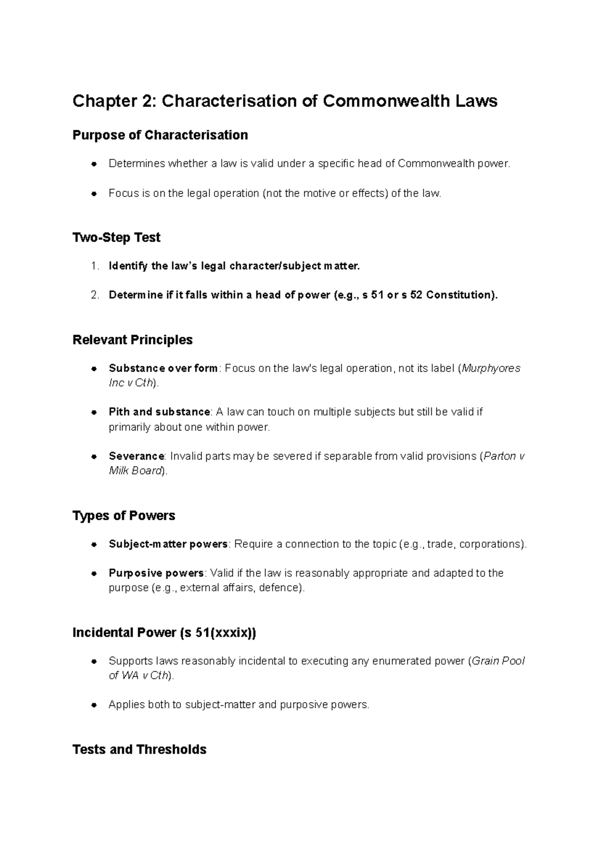Chapter 2: Characterisation of Commonwealth Laws (Legal Principles ...