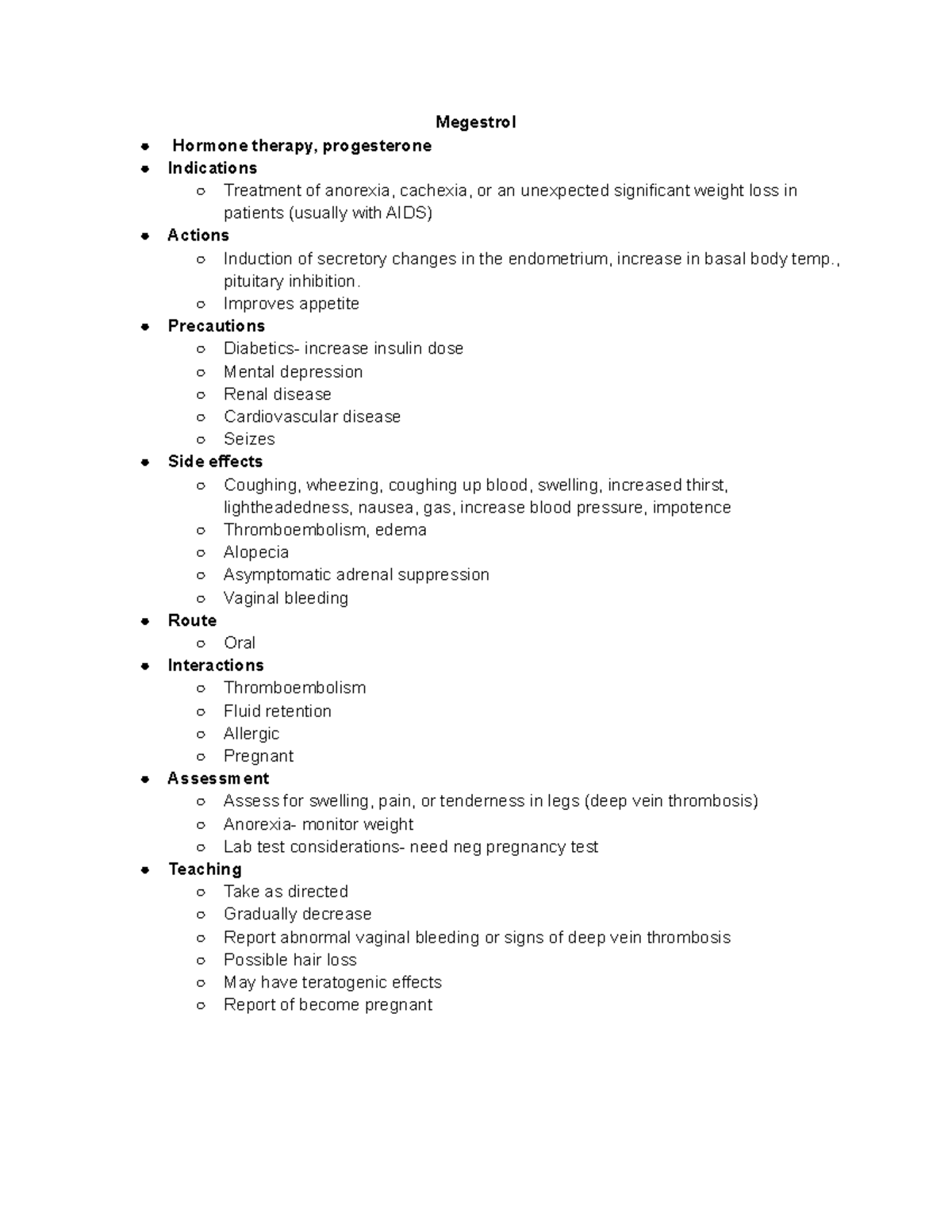 Megestrol: Hormone Therapy Overview & Patient Care Guidelines - Studocu