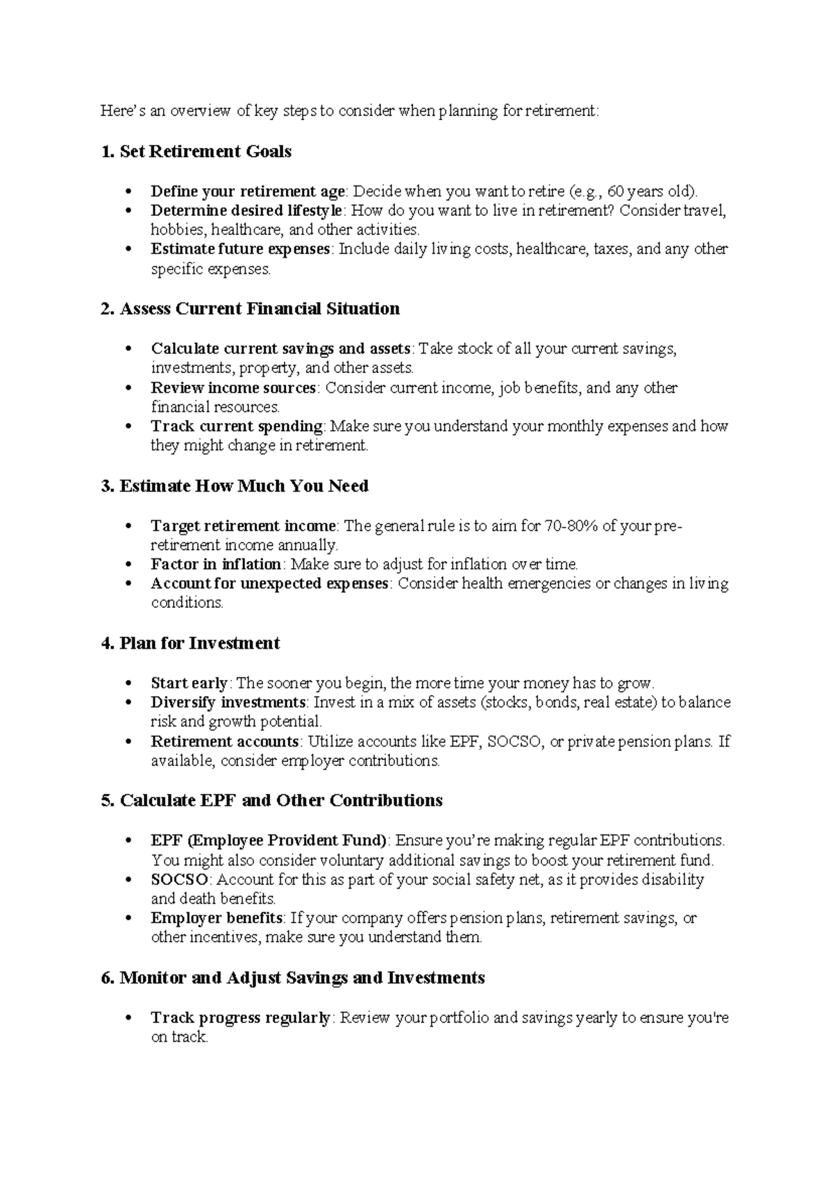 Steps to Plan for Retirement: Key Considerations and Actions - Studocu
