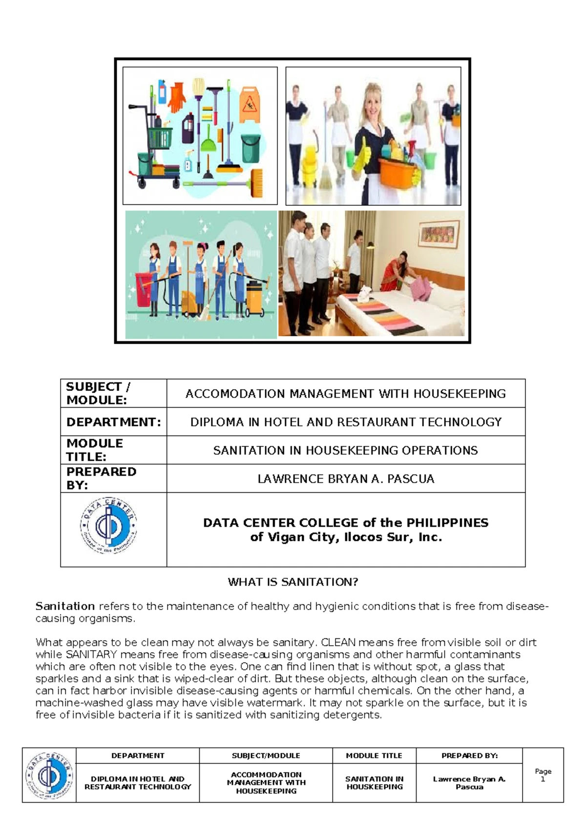 DIPLOMA IN HOTEL AND RESTAURANT TECHNOLOGY: GUESTROOM CLEANING ...