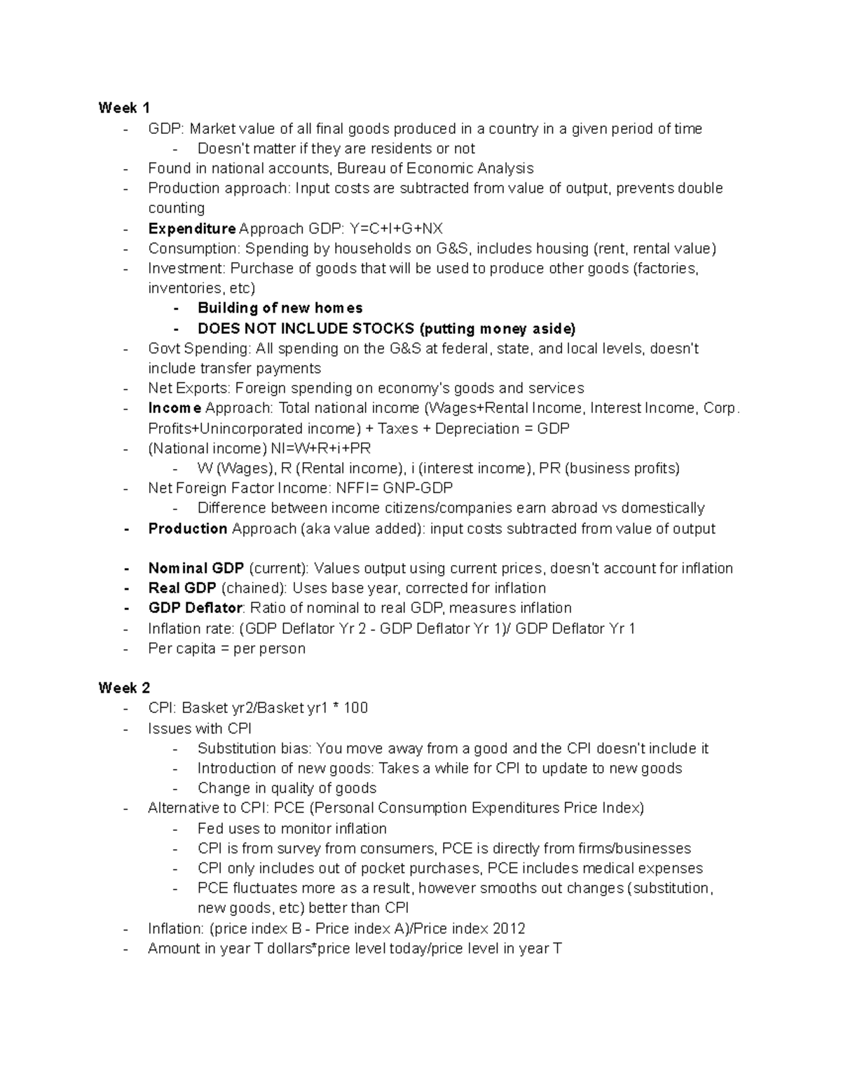 Econ 2 Notes: Understanding GDP, CPI, and Inflation Concepts - Studocu