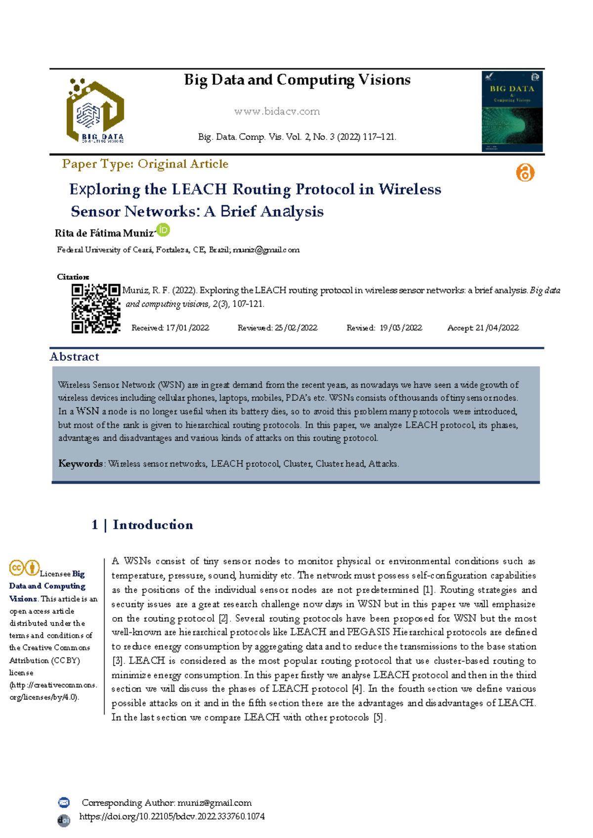 Exploring LEACH Routing Protocol in WSNs: A Brief Analysis (Big. Data ...