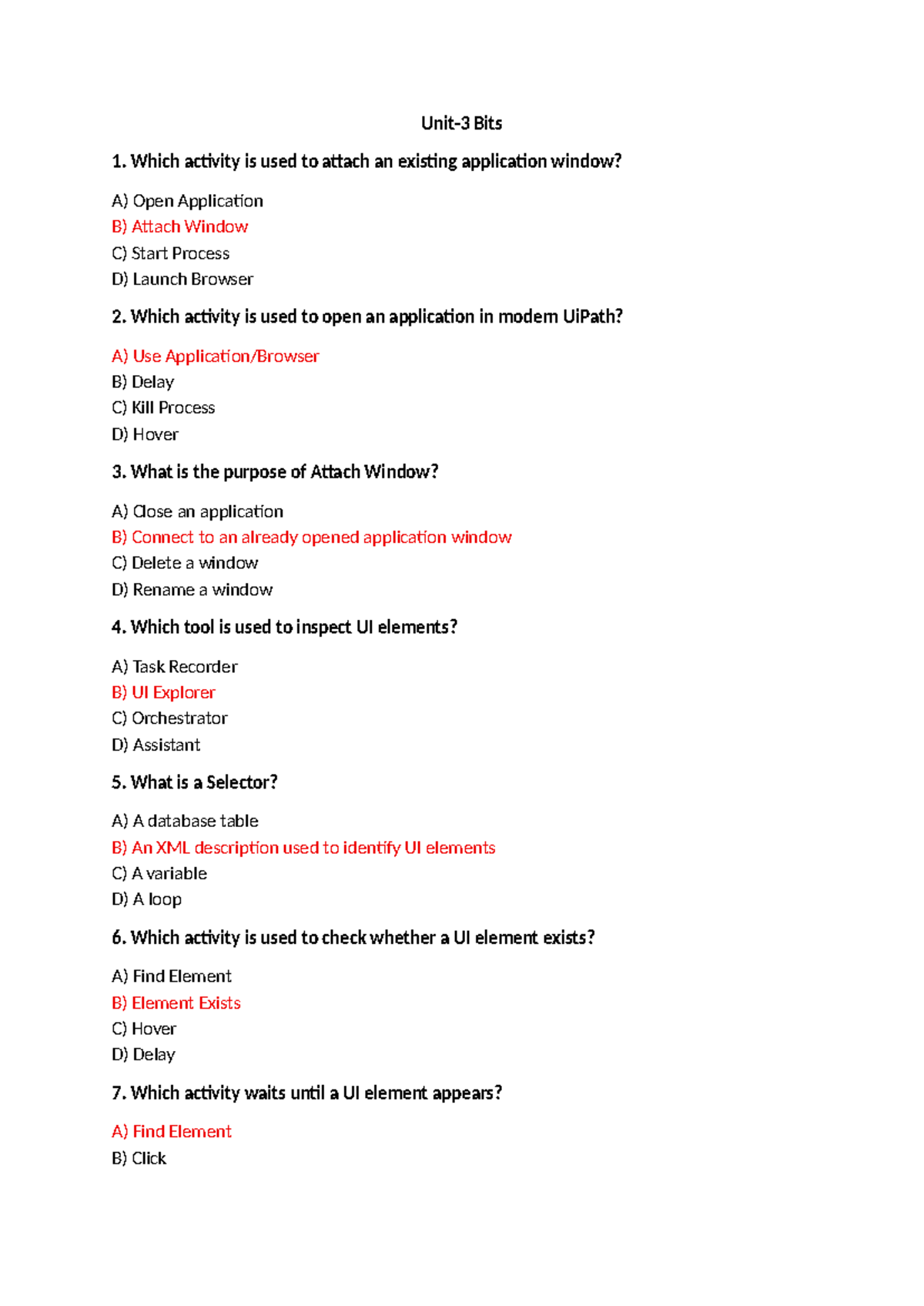 Unit-3 Bits - RPA Assignment Quiz Questions and Answers - Studocu