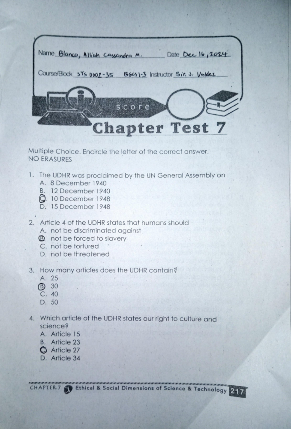 STS Chapter Tests 7-12: Comprehensive Review for Students - Studocu
