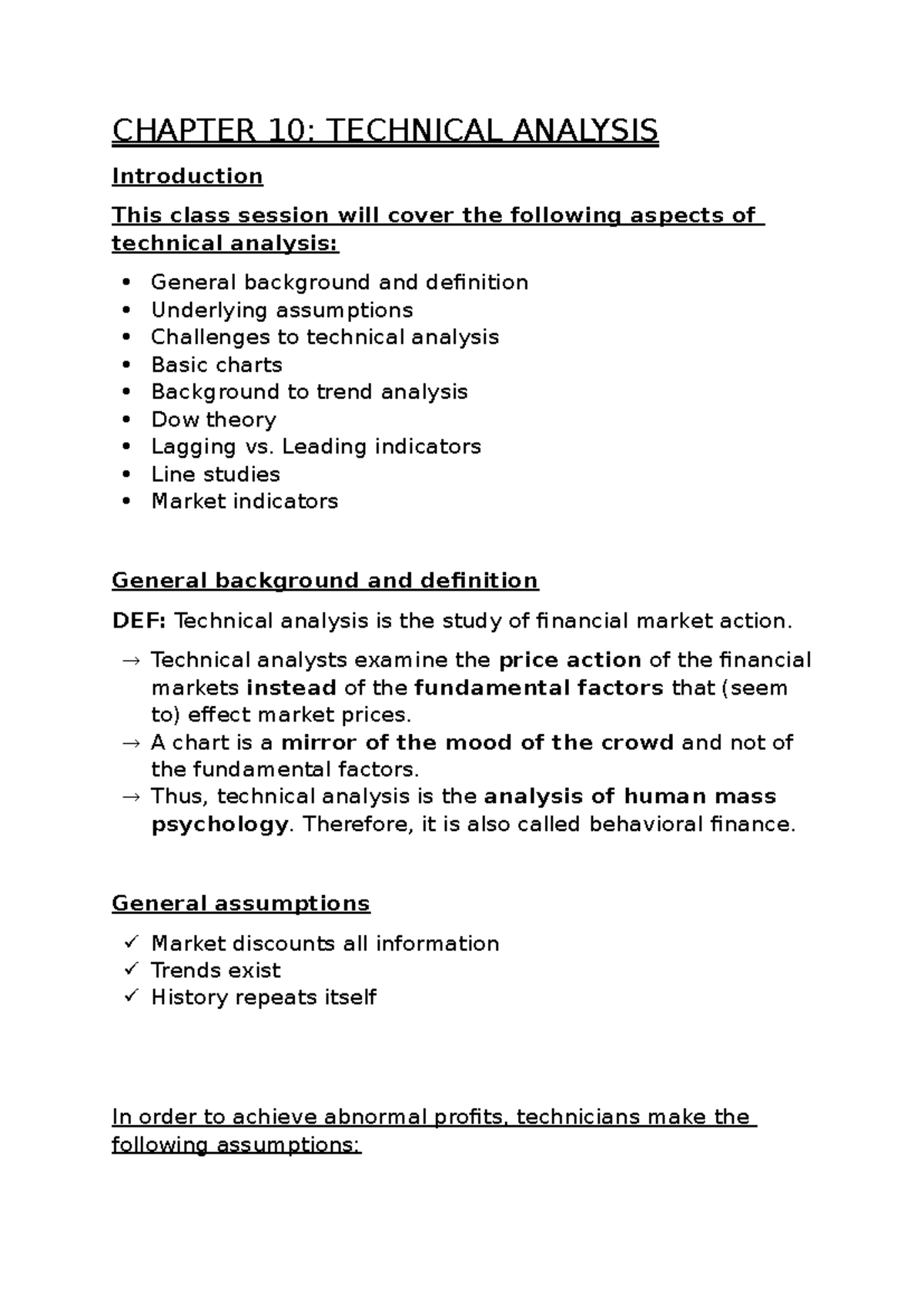 CHAPTER 10: TECHNICAL ANALYSIS Overview and Key Concepts - Studocu