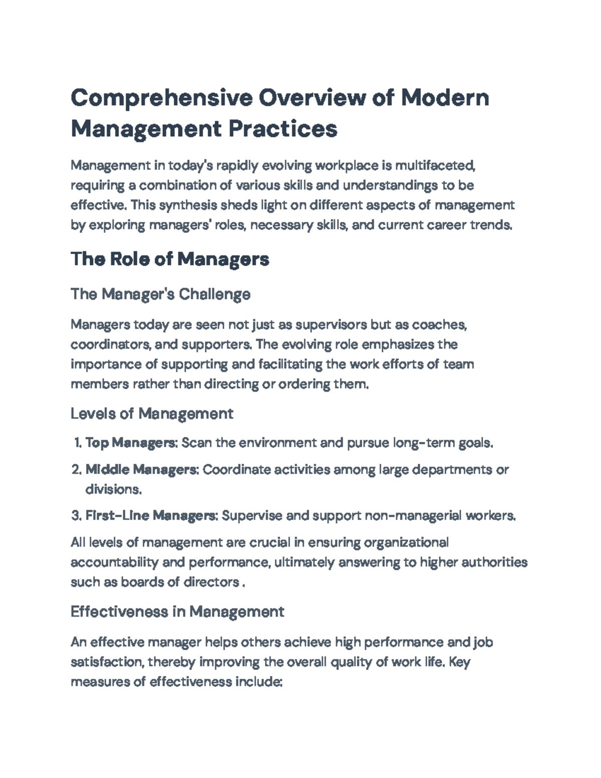 Comprehensive Overview of Modern Management Practices (Course Code ...
