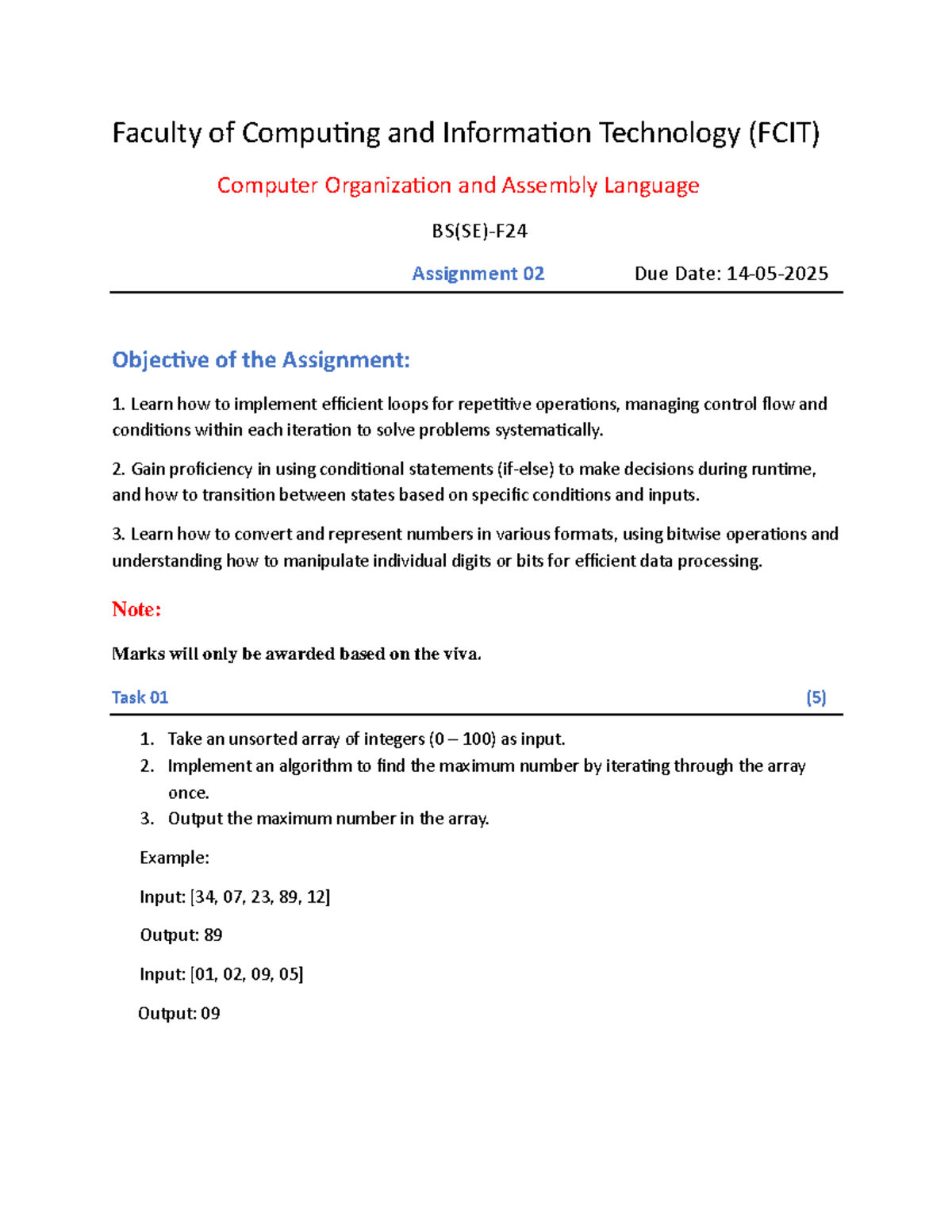 FCIT Computer Organization & Assembly Language Assignment 02 Guide ...
