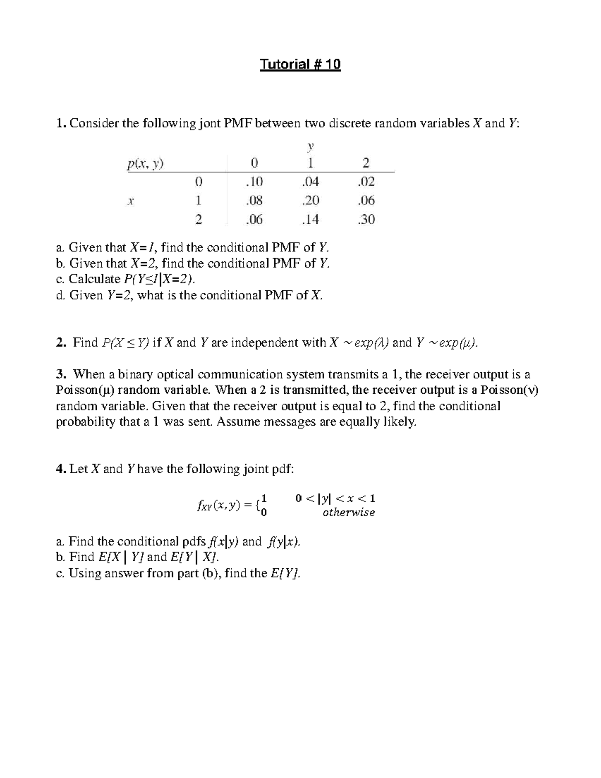 Tutorial 10 - Solutions for Conditional PMFs and Probabilities - Studocu