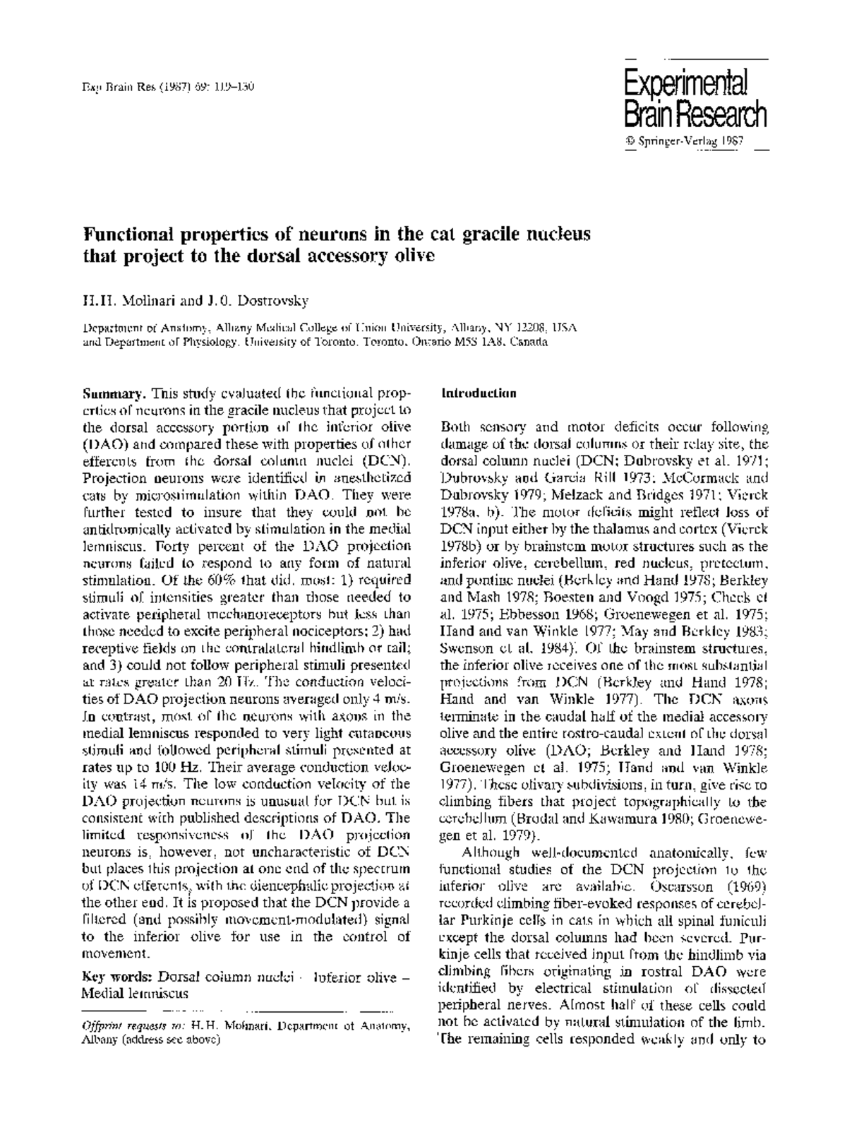 Functional Properties of Neurons in Cat Gracile Nucleus (BF00247035 ...