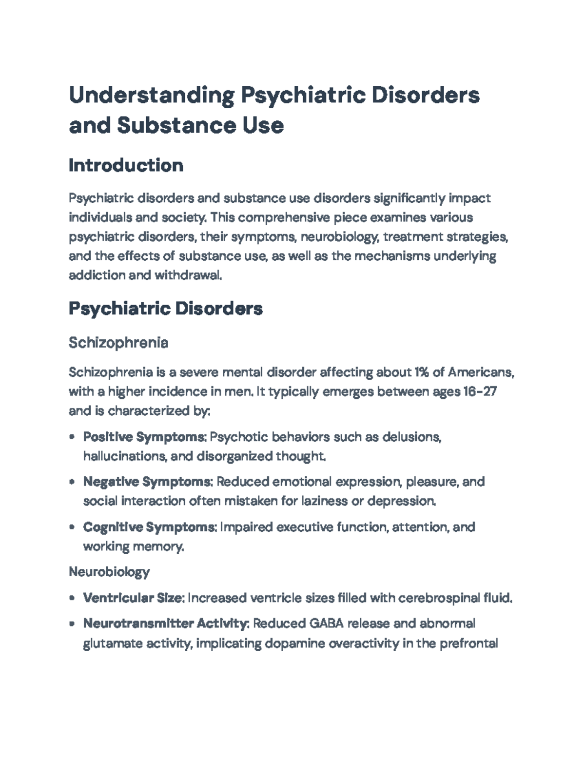 Psychiatric Disorders & Substance Use: Mechanisms & Treatments Overview ...