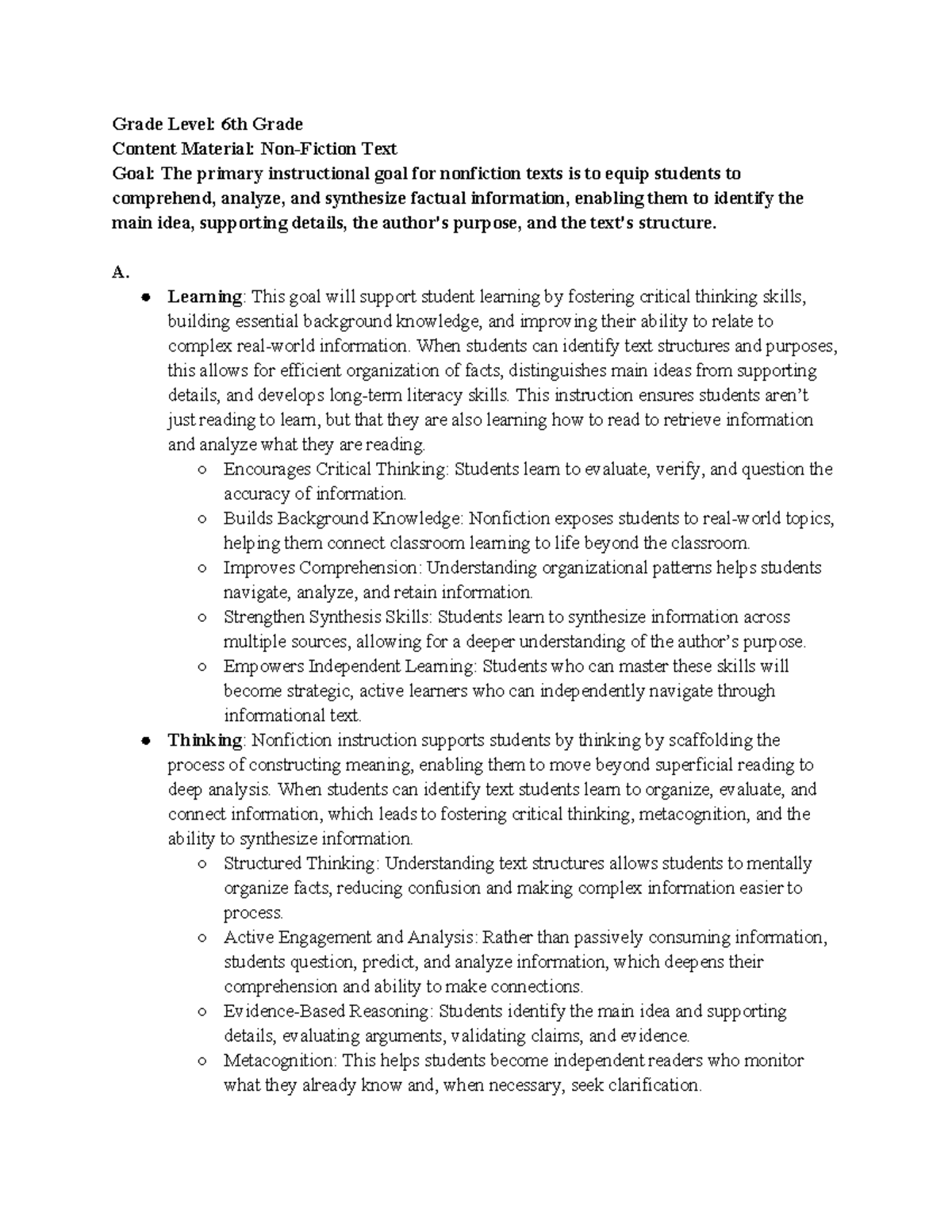6th Grade Nonfiction Text Comprehension & Analysis Strategies - Studocu