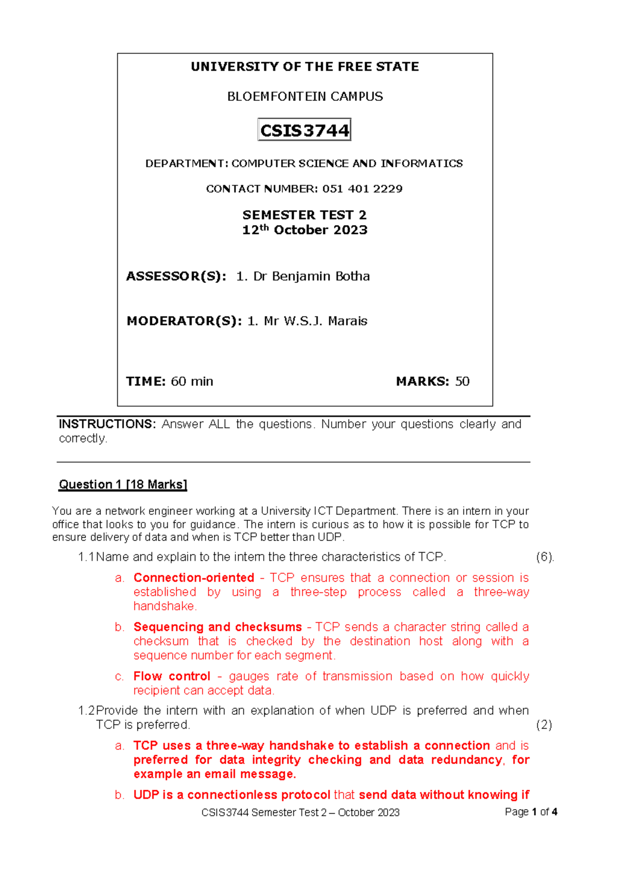 CSIS3744 Semester Test 2 2023 Memo: Computer Science Insights - Studocu