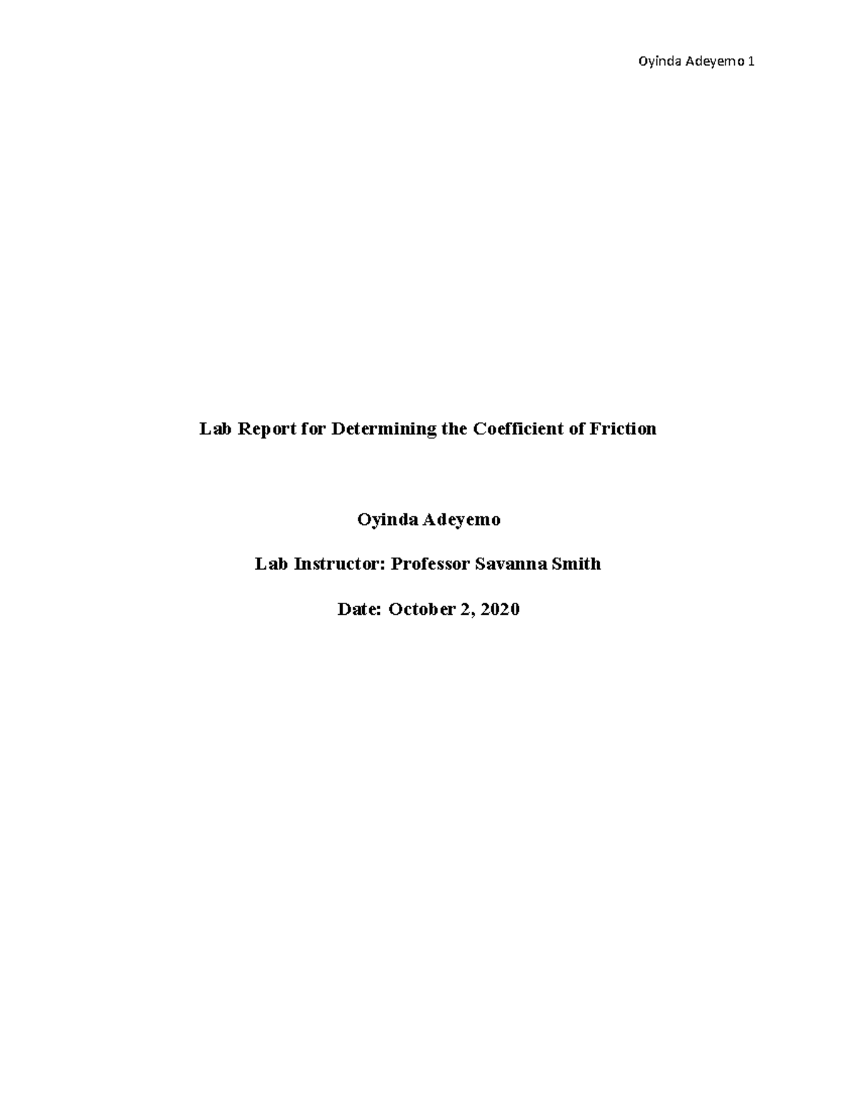 Experiment 4 Determining the Coefficient of Friction - Lab Report for ...