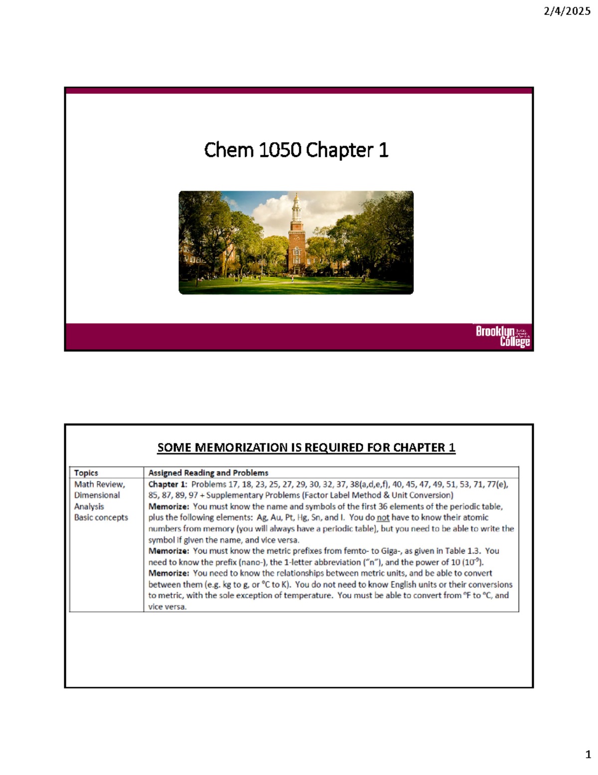 Chap1-Chem1050 - Chapter 1 - Chem 1050 Chapter SOME MEMORIZATION IS ...