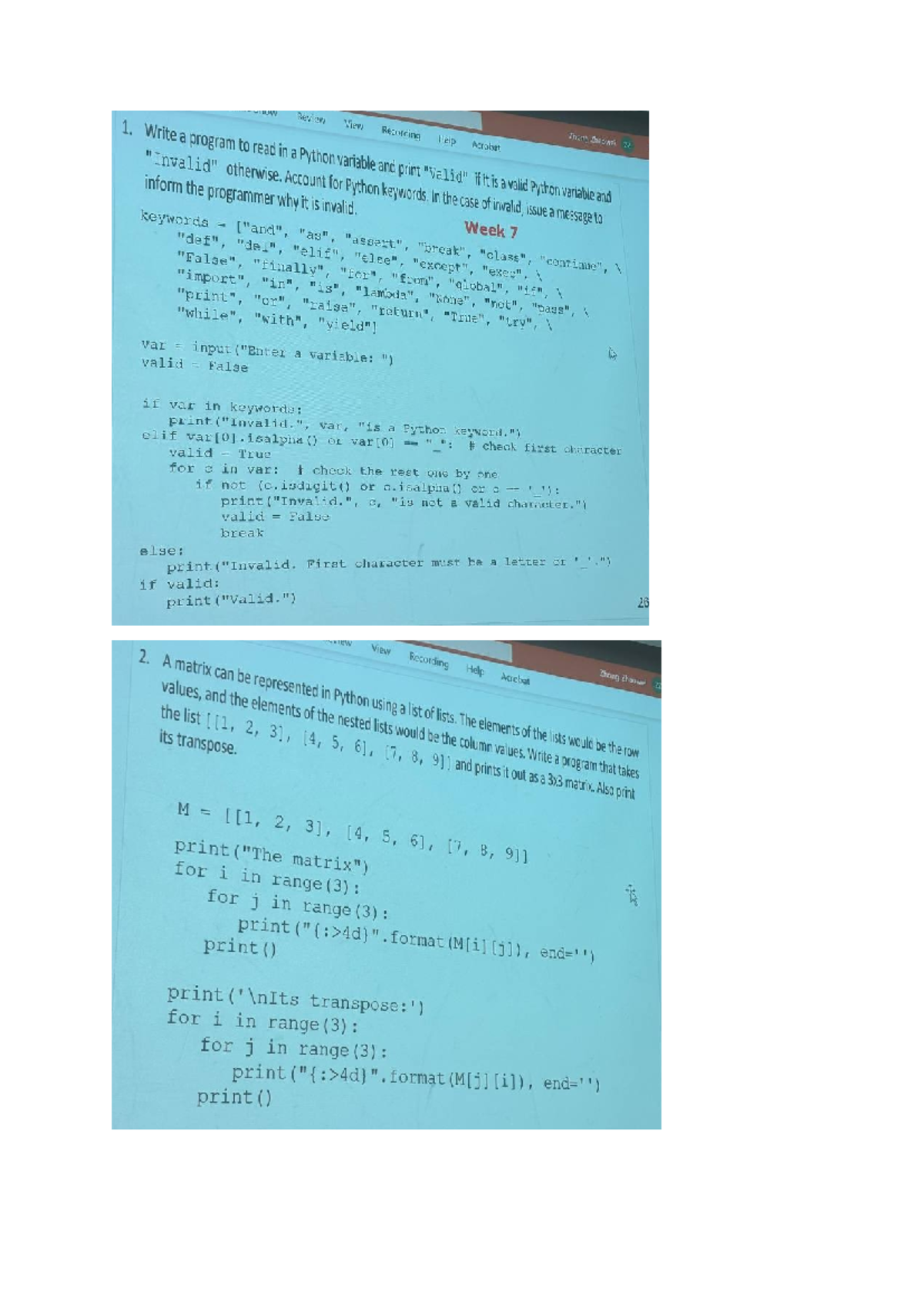 Tutorial 6 Answers: Python Variable Validation & Matrix Operations ...