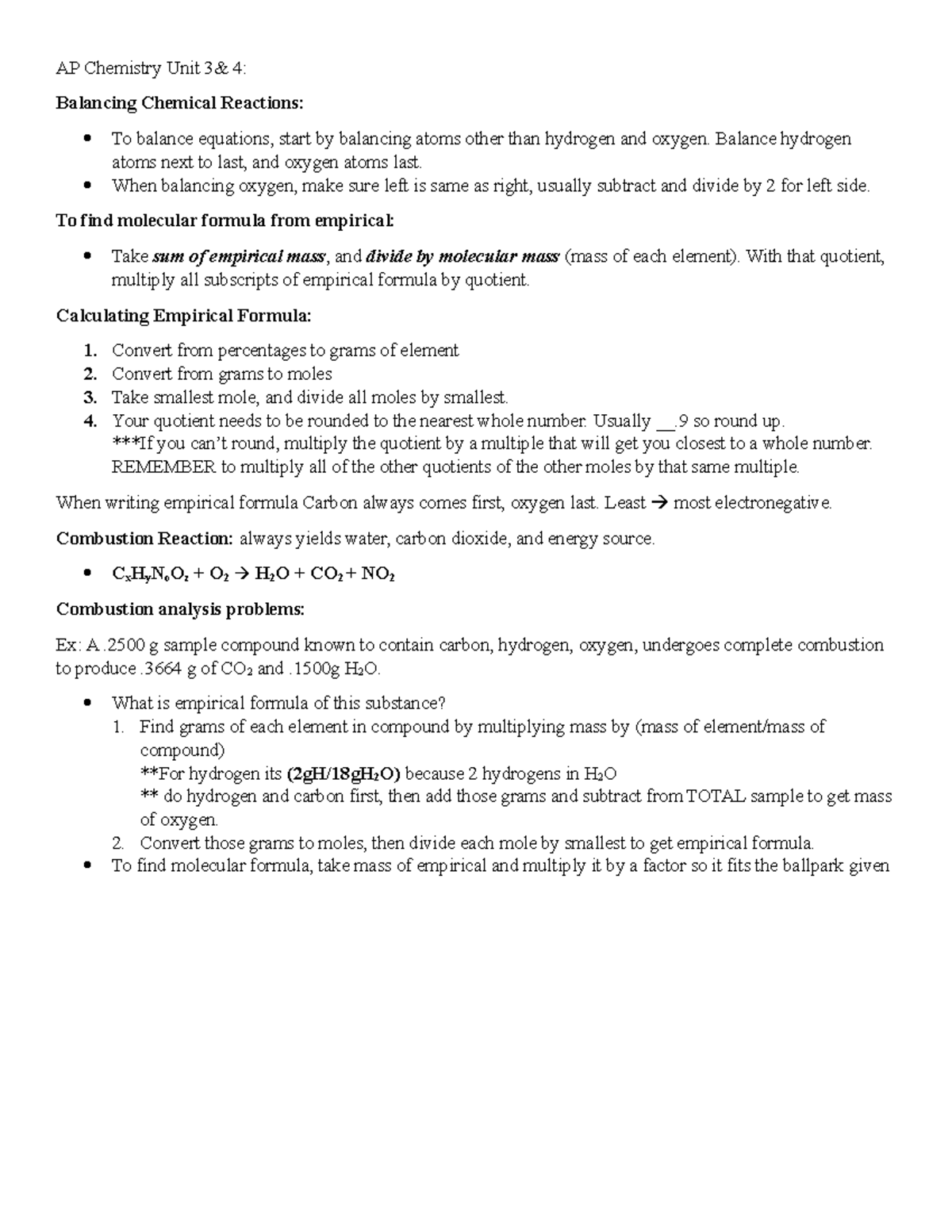 AP Chemistry review Unit 3 and 4 - AP Chemistry Unit 3& 4: Balancing ...