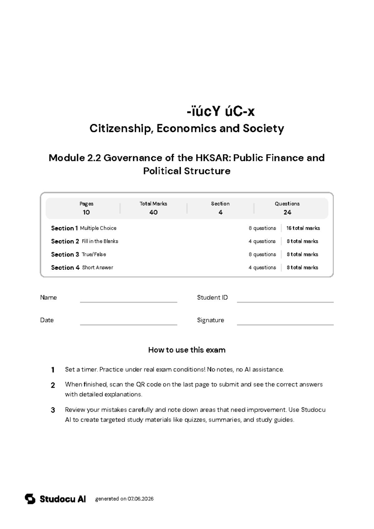 Final Exam: Governance of the HKSAR - Public Finance - Studocu