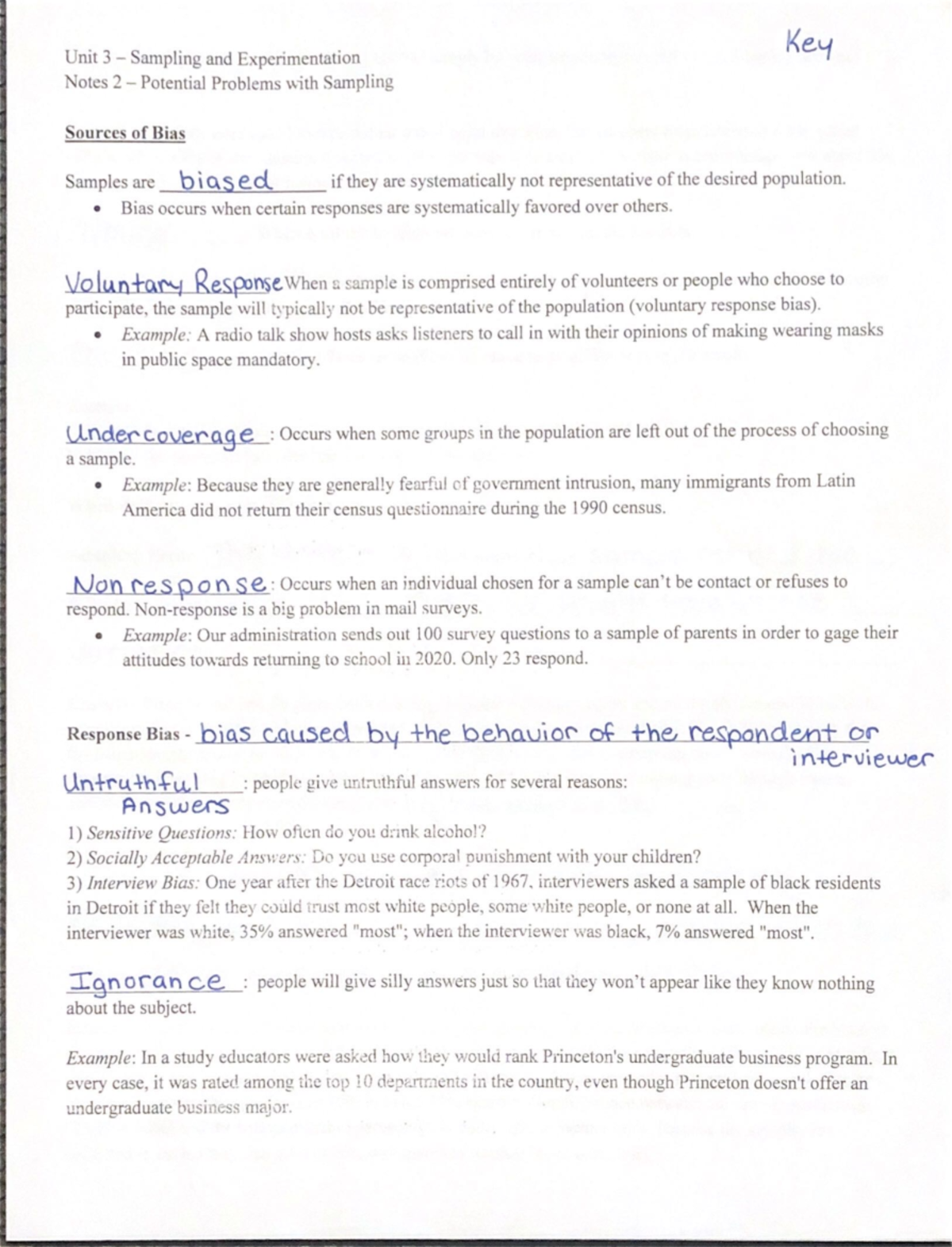 Lesson 3.2 Notes - Key Issues in Sampling and Bias Identification - Studocu