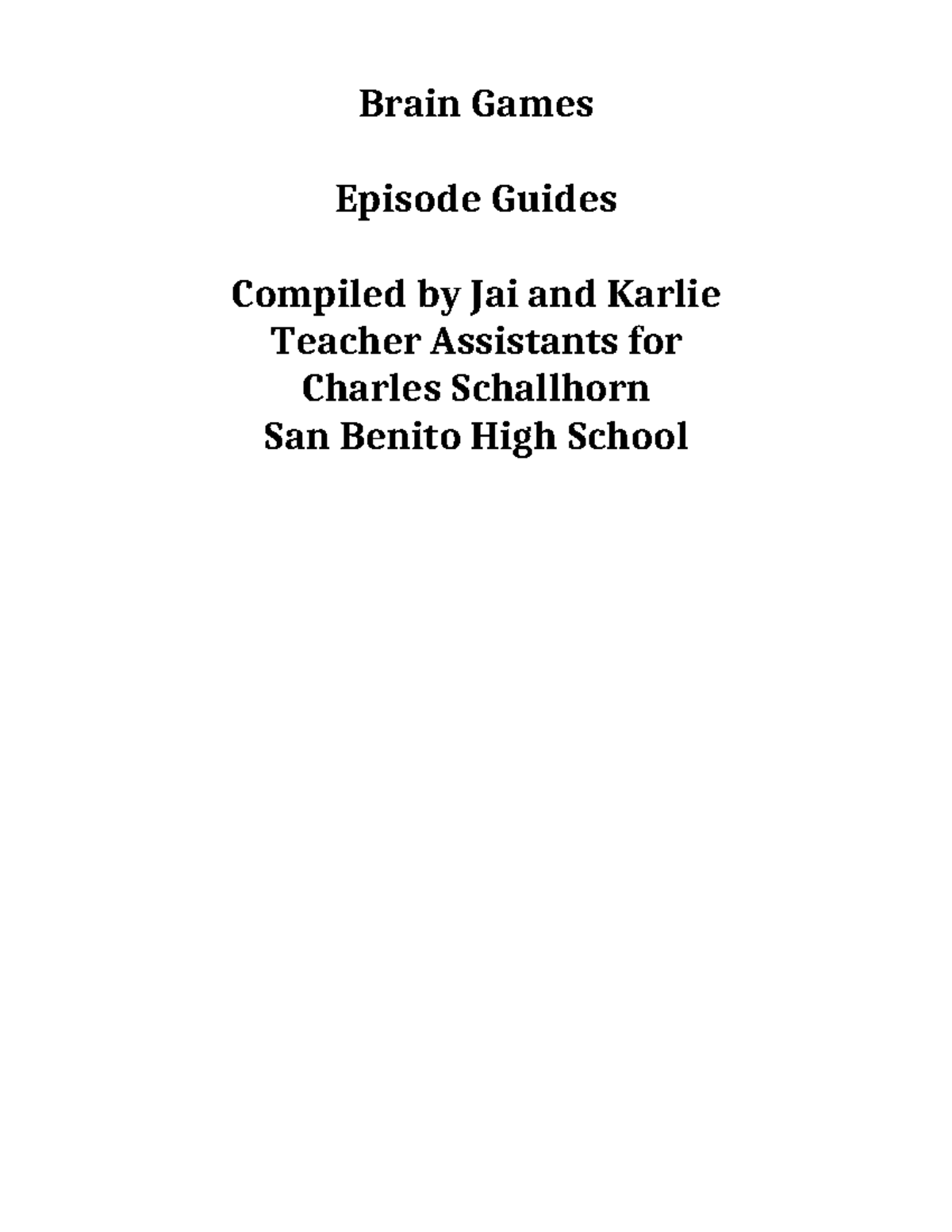 Brain Games Season 1 & 2 Episode Guides: Insights & Demos - Studocu