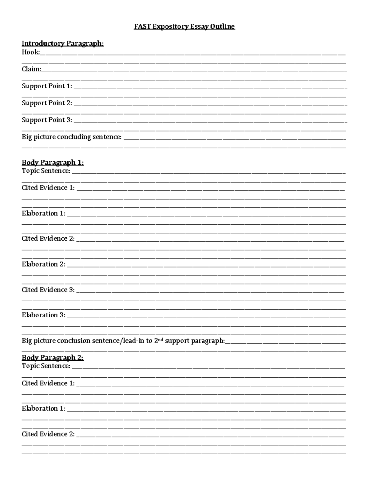 FAST Expository Essay Outline - FAST Expository Essay Outline ...