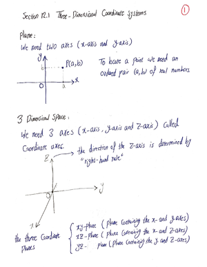 MATH-243-12.1 - Lecture notes 12.1 3D Coordinate System - 3D coordinate ...