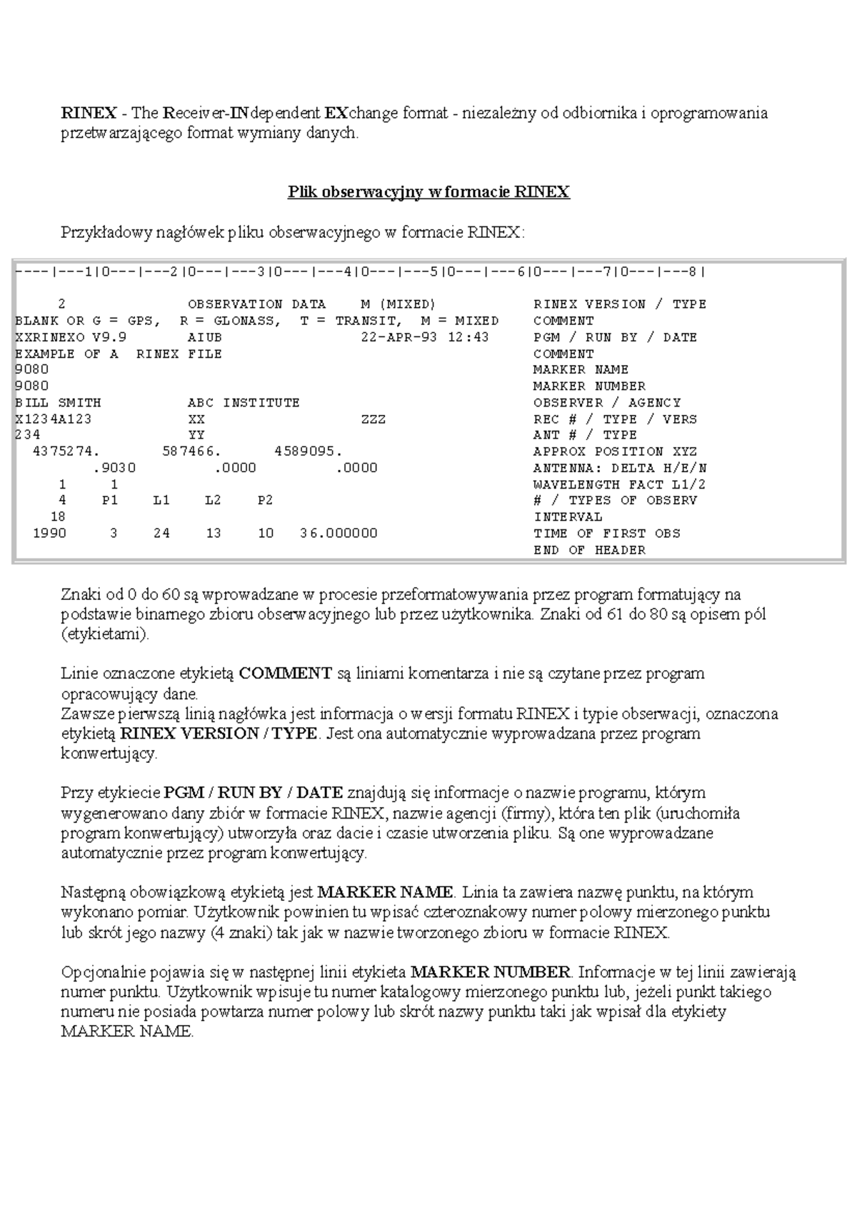 RINEX Format - Zasady i Przykłady Obserwacyjnych Danych Satelitarnych ...