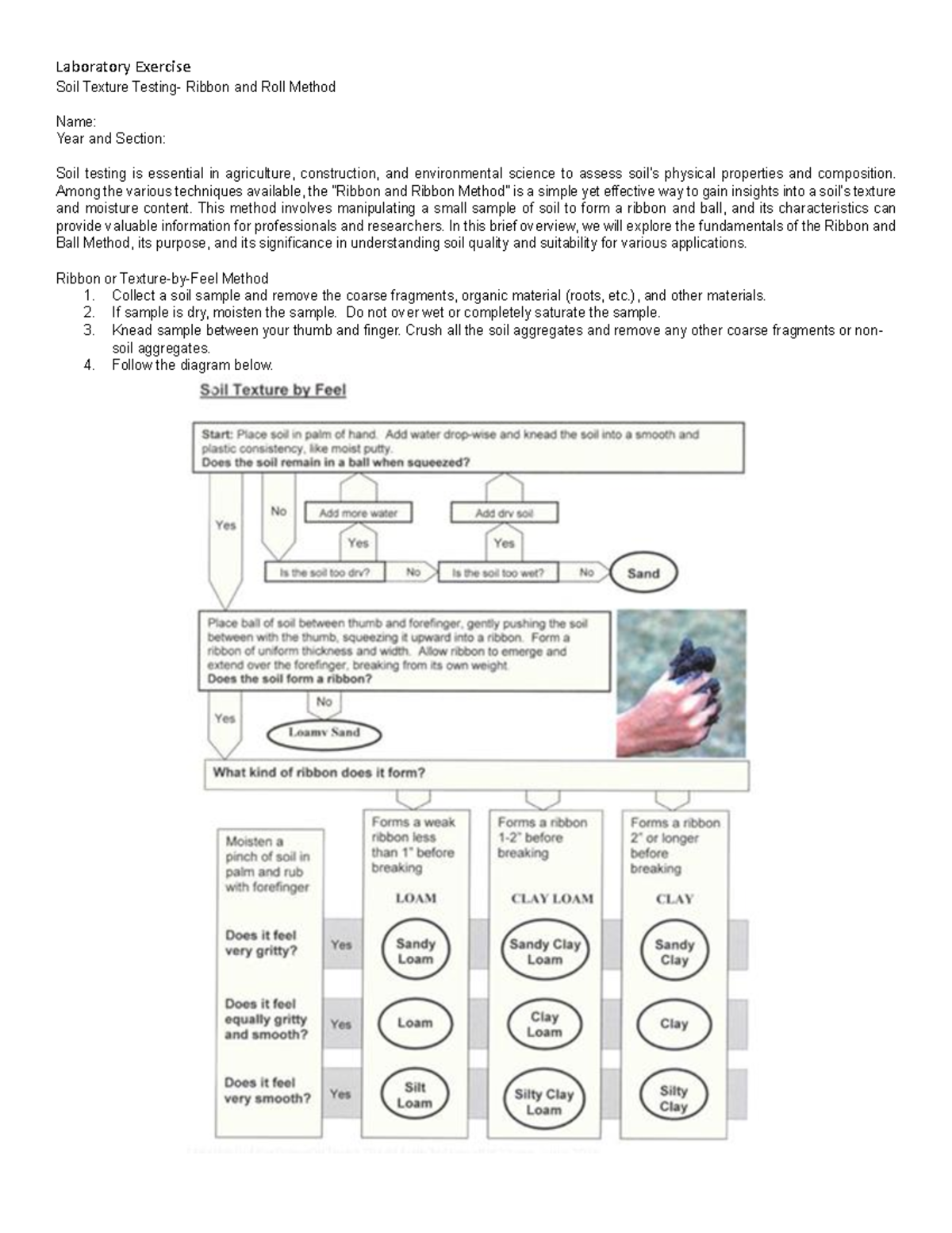 Lab Exercise: Soil Texture Testing - Ribbon and Roll Method - Studocu