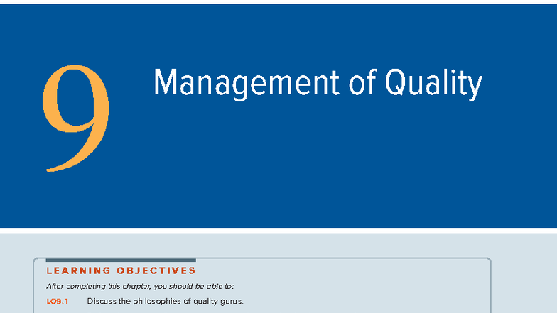 Chapter 9: Management of Quality - Learning Objectives and Insights ...