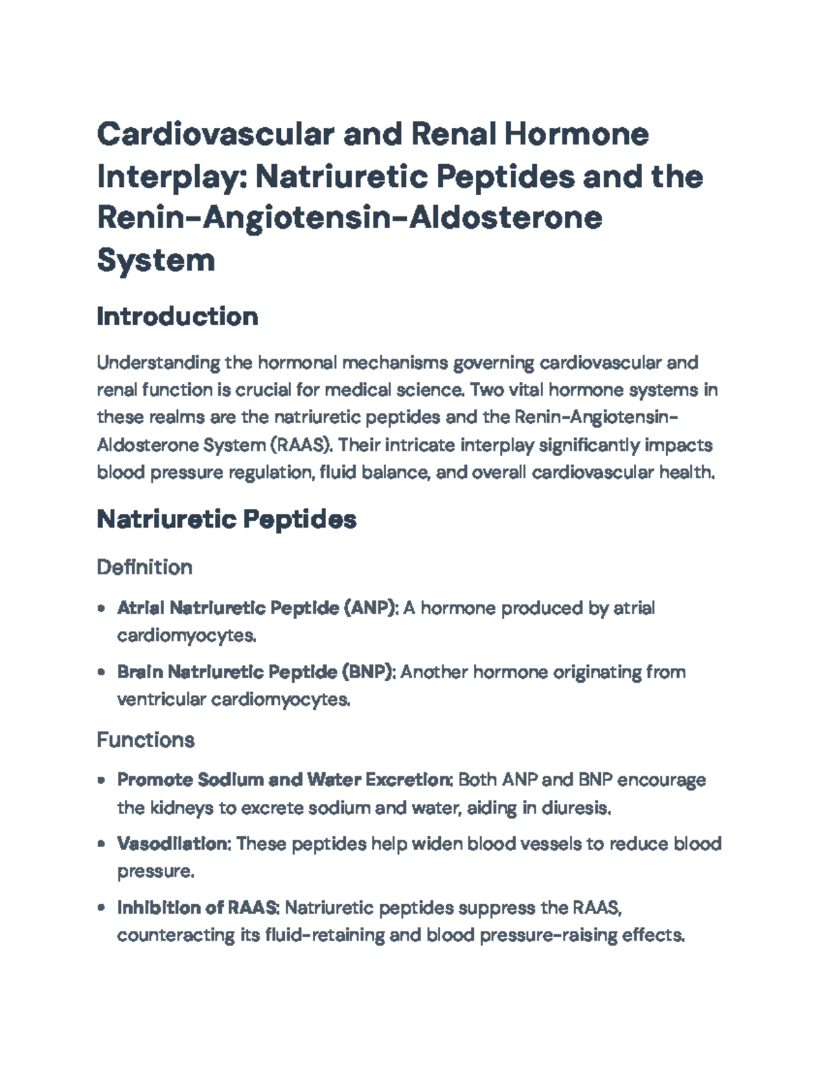 Cardiovascular and Renal Hormone Interplay: Natriuretic Peptides & RAAS ...