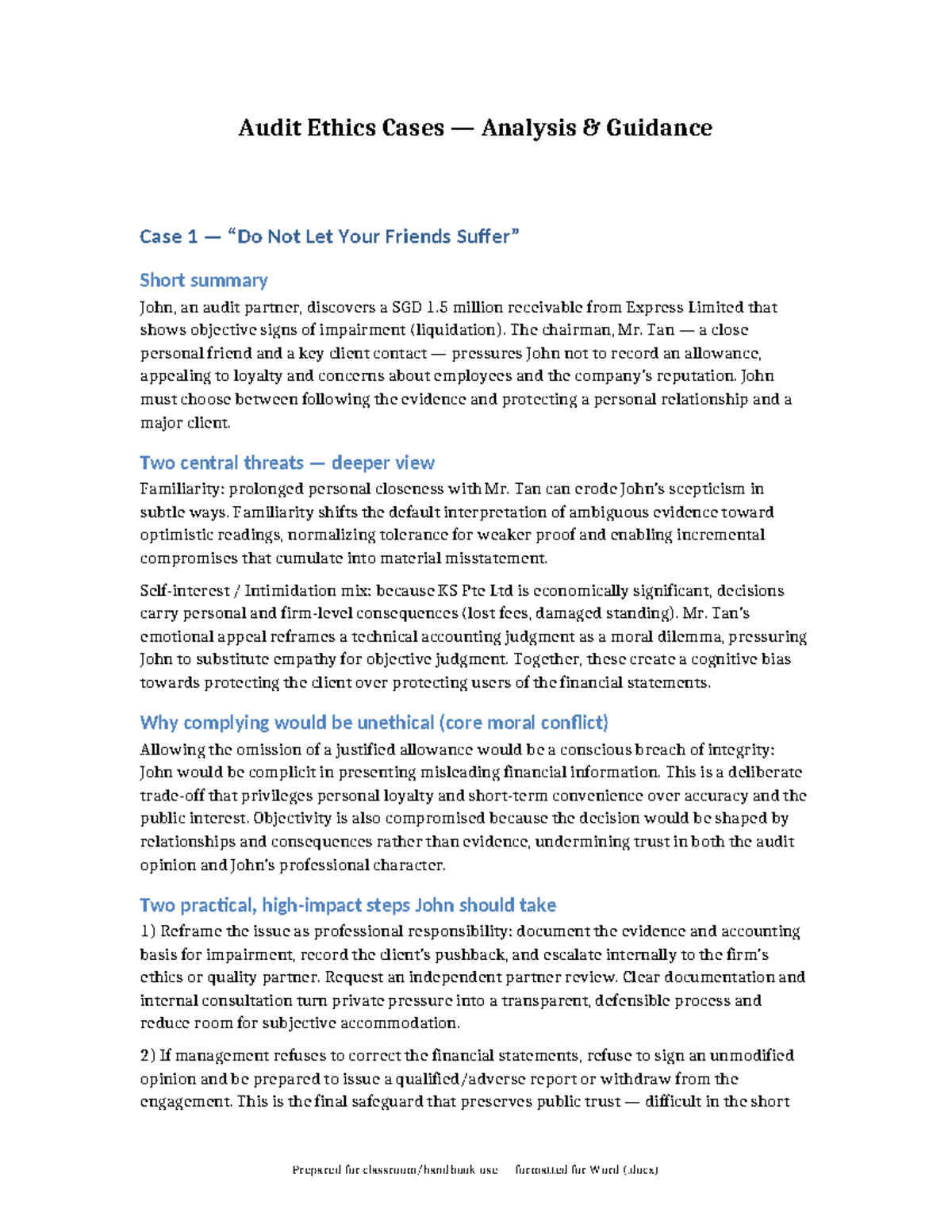 Audit Ethics Cases Analysis: Guidance on Ethical Dilemmas - Studocu