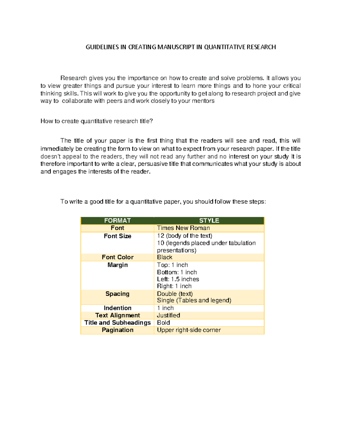 Guidelines for Manuscript Creation in Quantitative Research (PR1) - Studocu