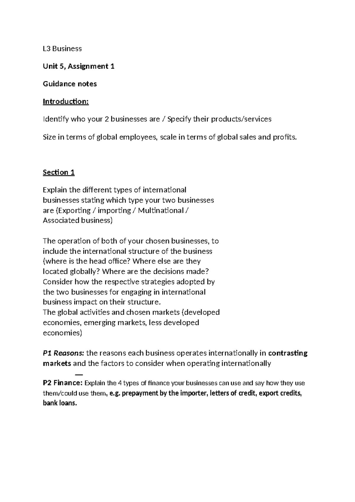 Unit 5 assignmnet 1 helpsheet - L3 Business Unit 5, Assignment 1 ...