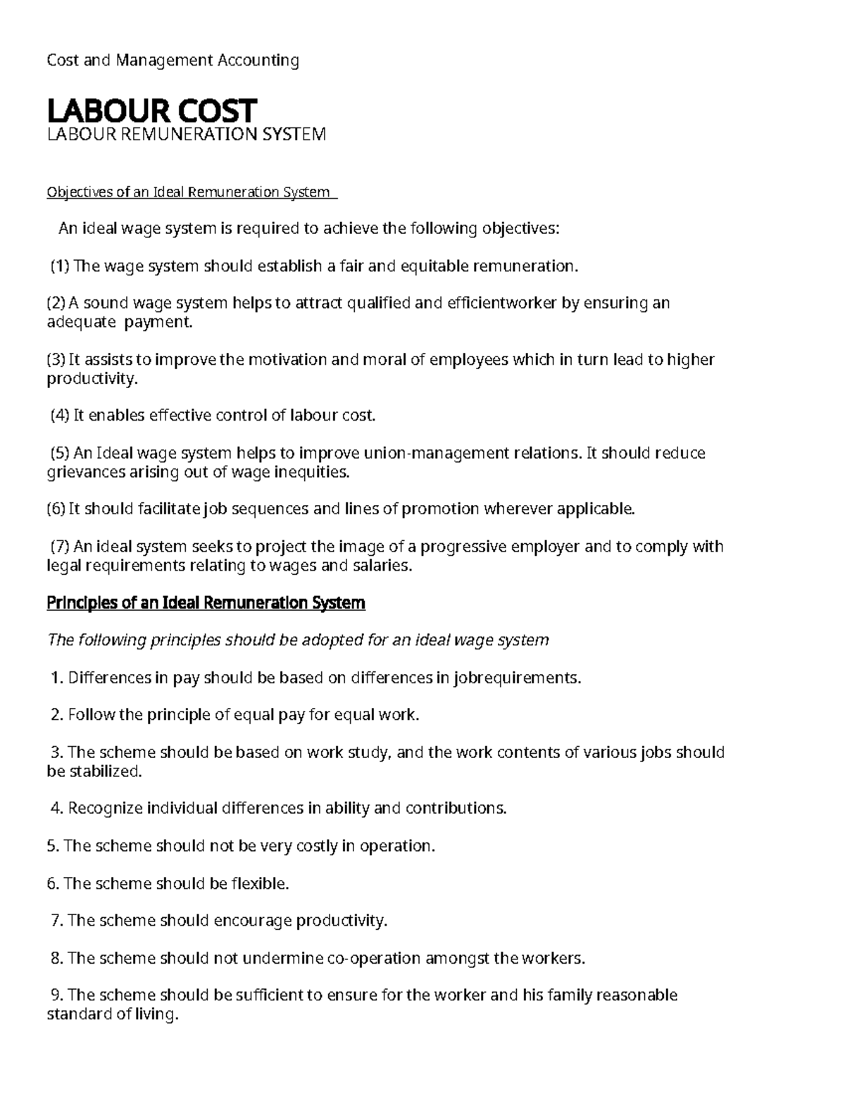 Labour Remuneration system - Cost and Management Accounting LABOUR COST ...