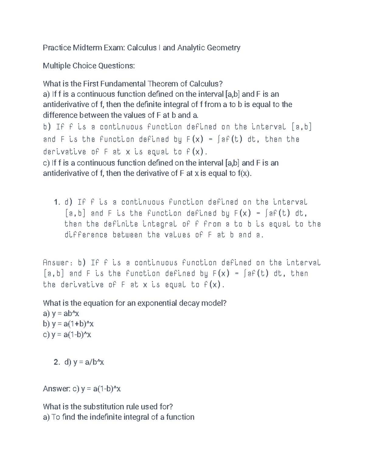 MA 161 Practice Midterm Exam: Calc I & Analytic Geometry - Studocu
